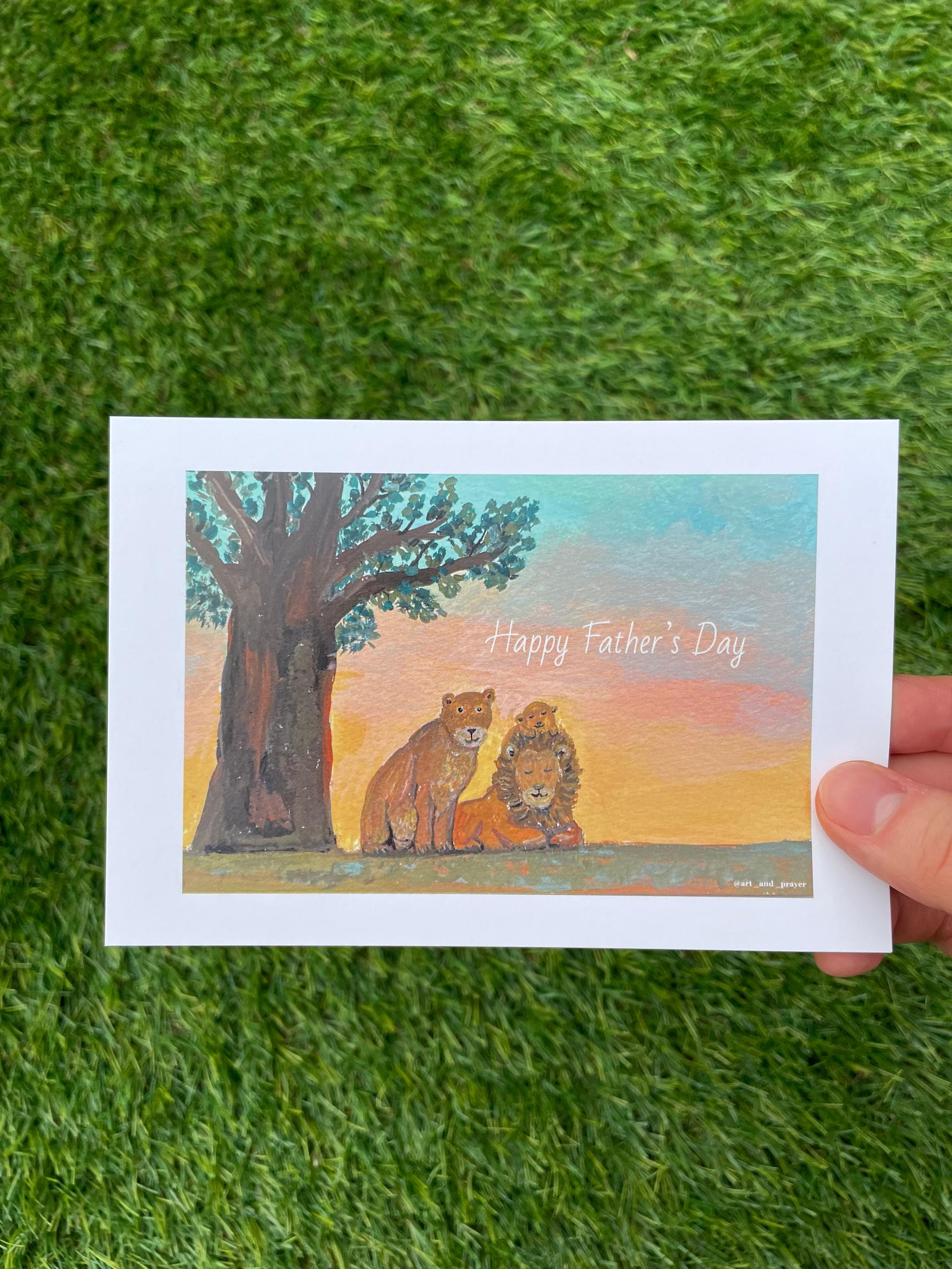 Happy Father's Day, 父の日ポストカード, ライオン家族, サバンナ, ケニアのアート | 4枚目