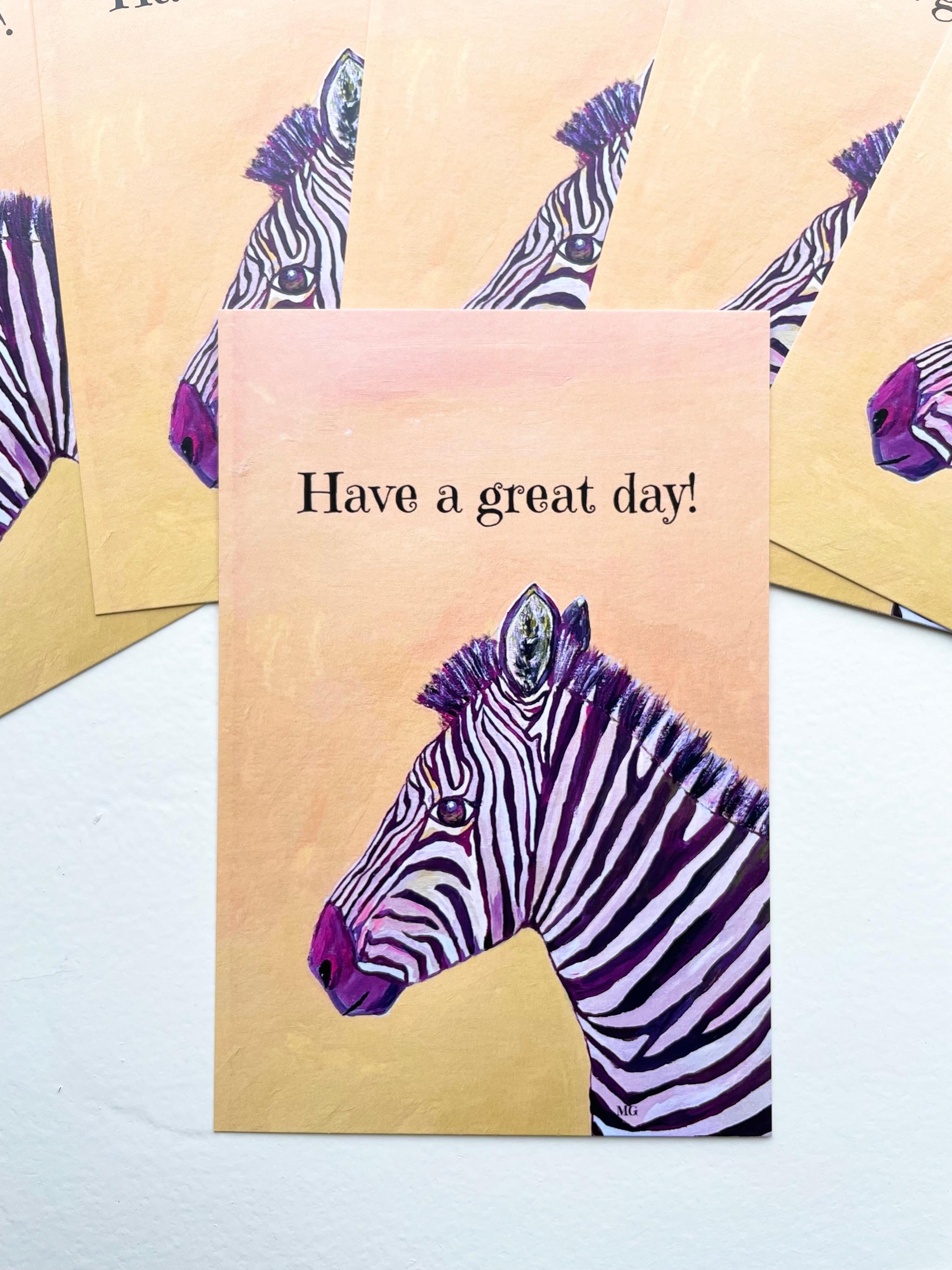 シマウマのポストカード、Have a great day!、しまうまのアート、しまうま、シマウマ、ケニアのアート