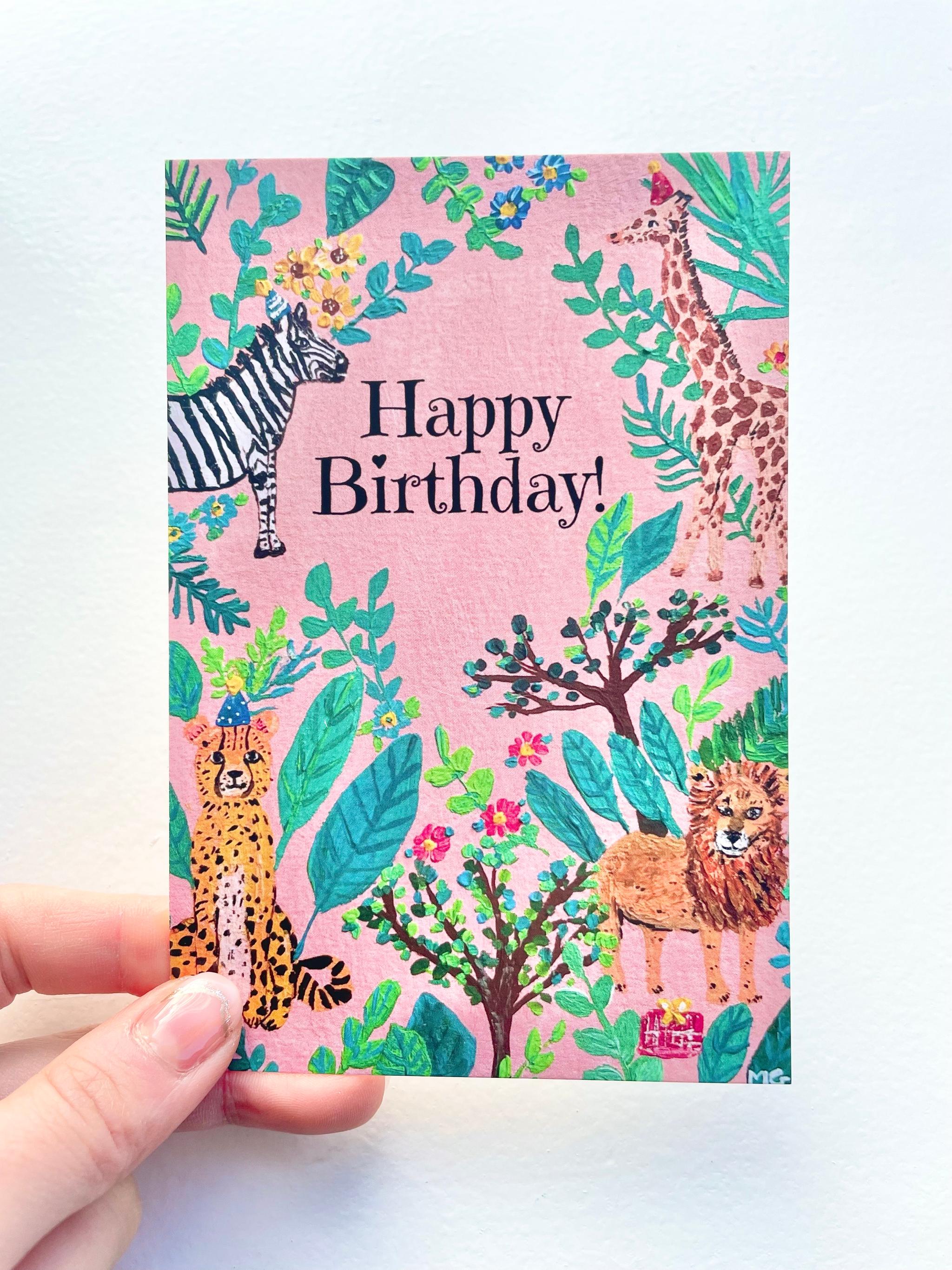 Birthday card, お誕生日おめでとうポストカード, アフリカンアニマル, Happy Birthday!