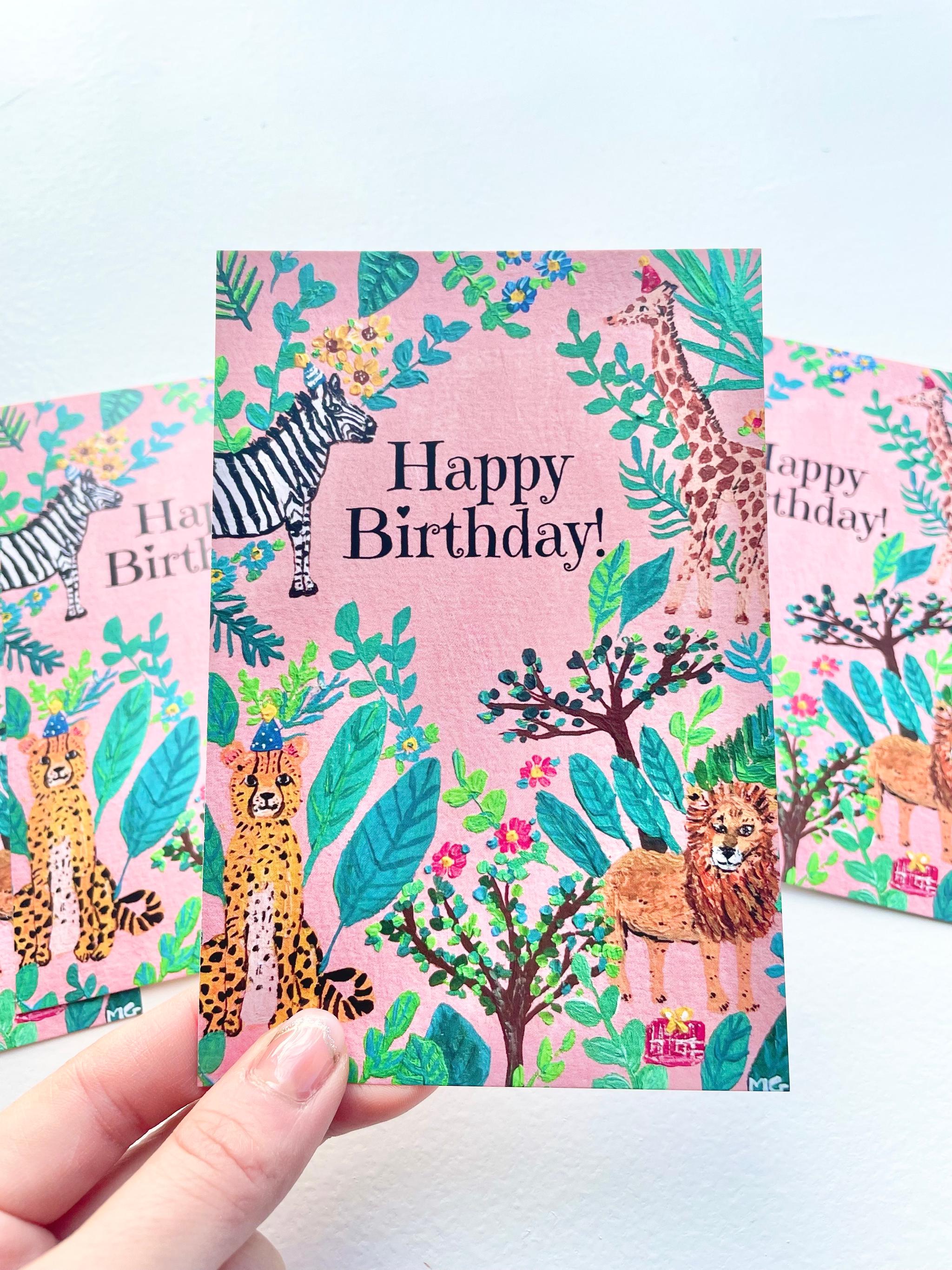 Birthday card, お誕生日おめでとうポストカード, アフリカンアニマル, Happy Birthday! | 3枚目