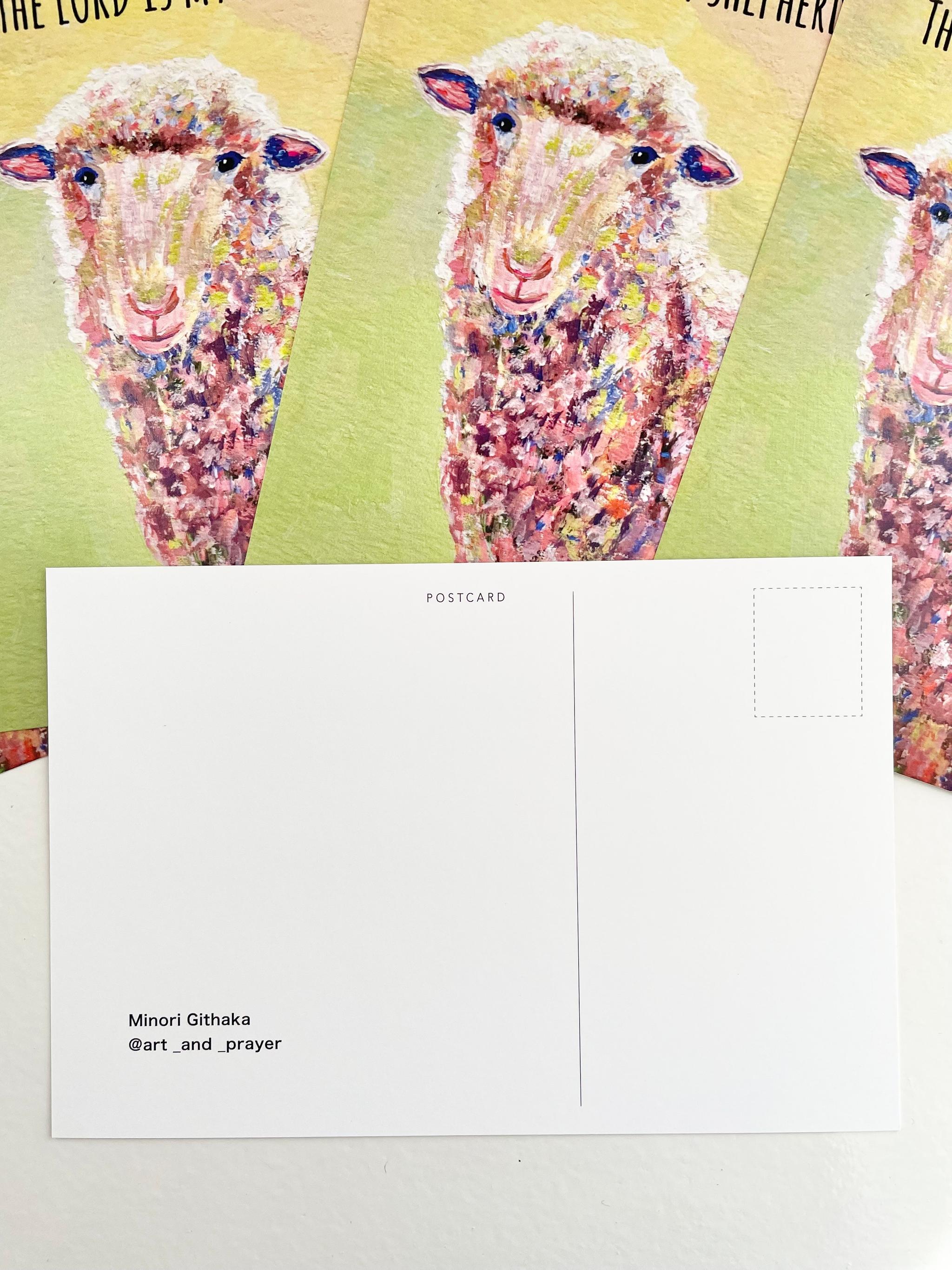 ヒツジのポストカード、The Lord is my shepherd. 、ひつじのアート、ひつじ、ヒツジ、ケニアのアート | 4枚目
