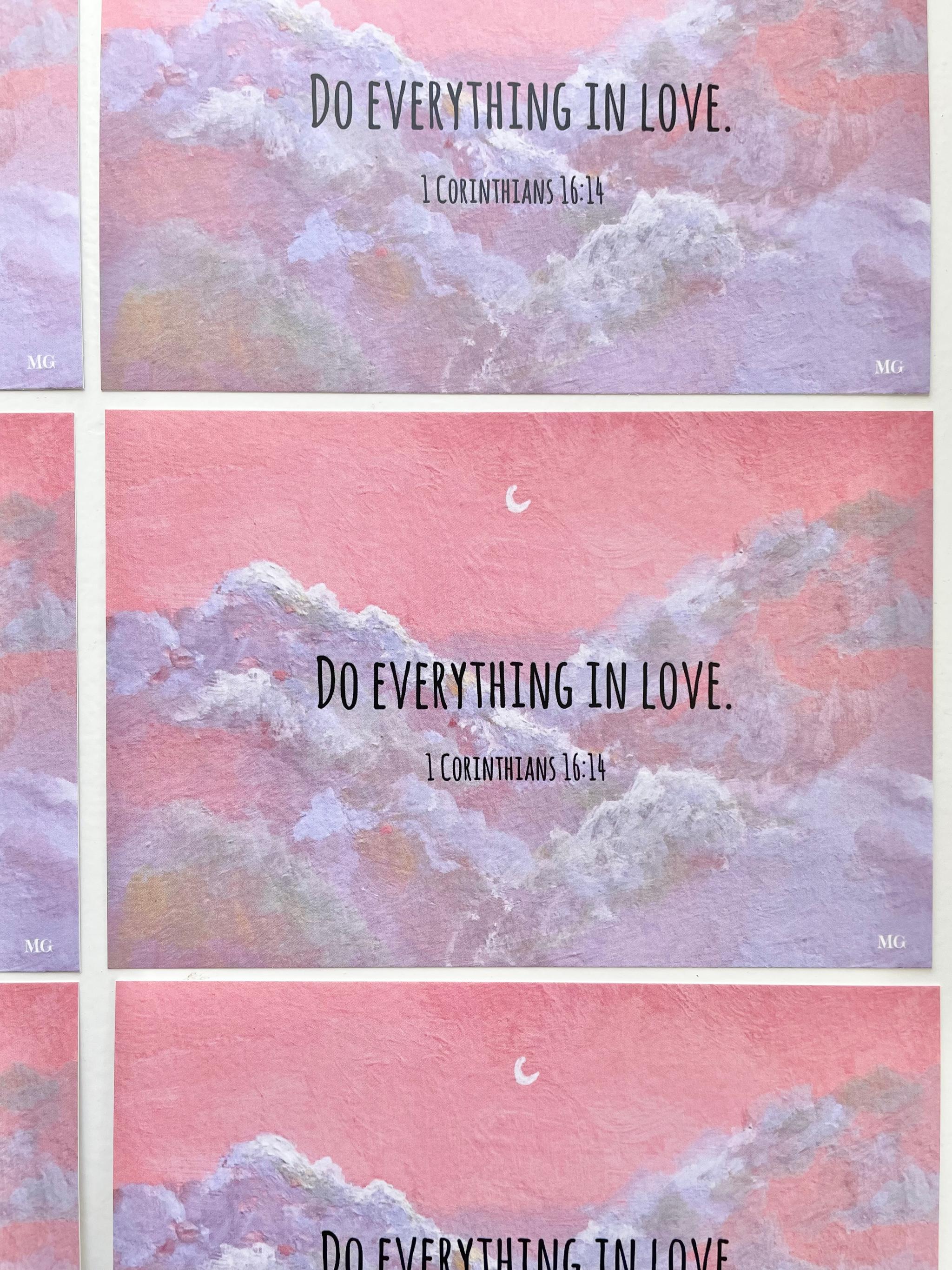 DO EVERYTHING IN LOVE, 1 Corinthians 16:14、ポストカード、雲の絵、聖書箇所 | 2枚目