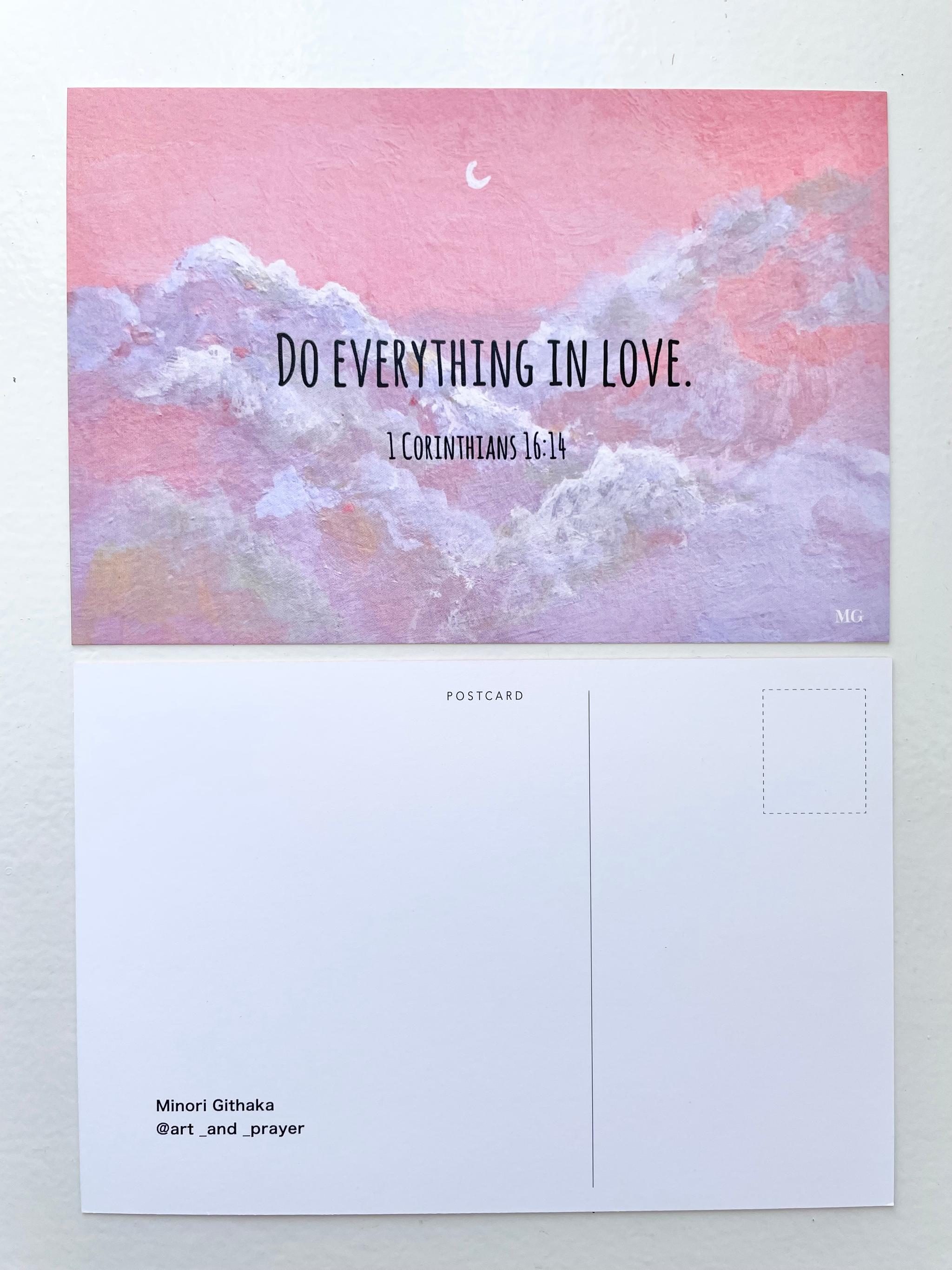 DO EVERYTHING IN LOVE, 1 Corinthians 16:14、ポストカード、雲の絵、聖書箇所 | 3枚目