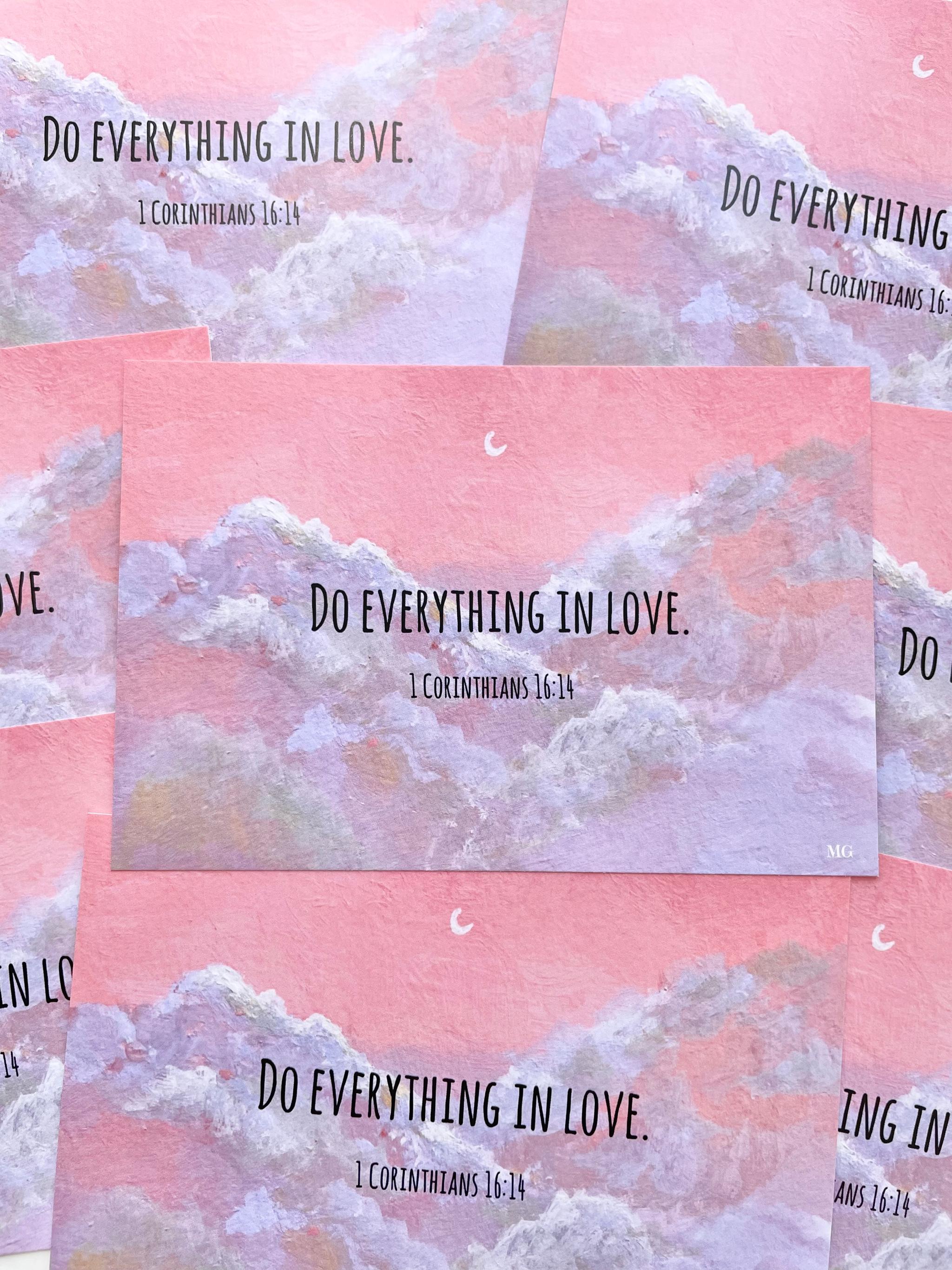 DO EVERYTHING IN LOVE, 1 Corinthians 16:14、ポストカード、雲の絵、聖書箇所 | 4枚目