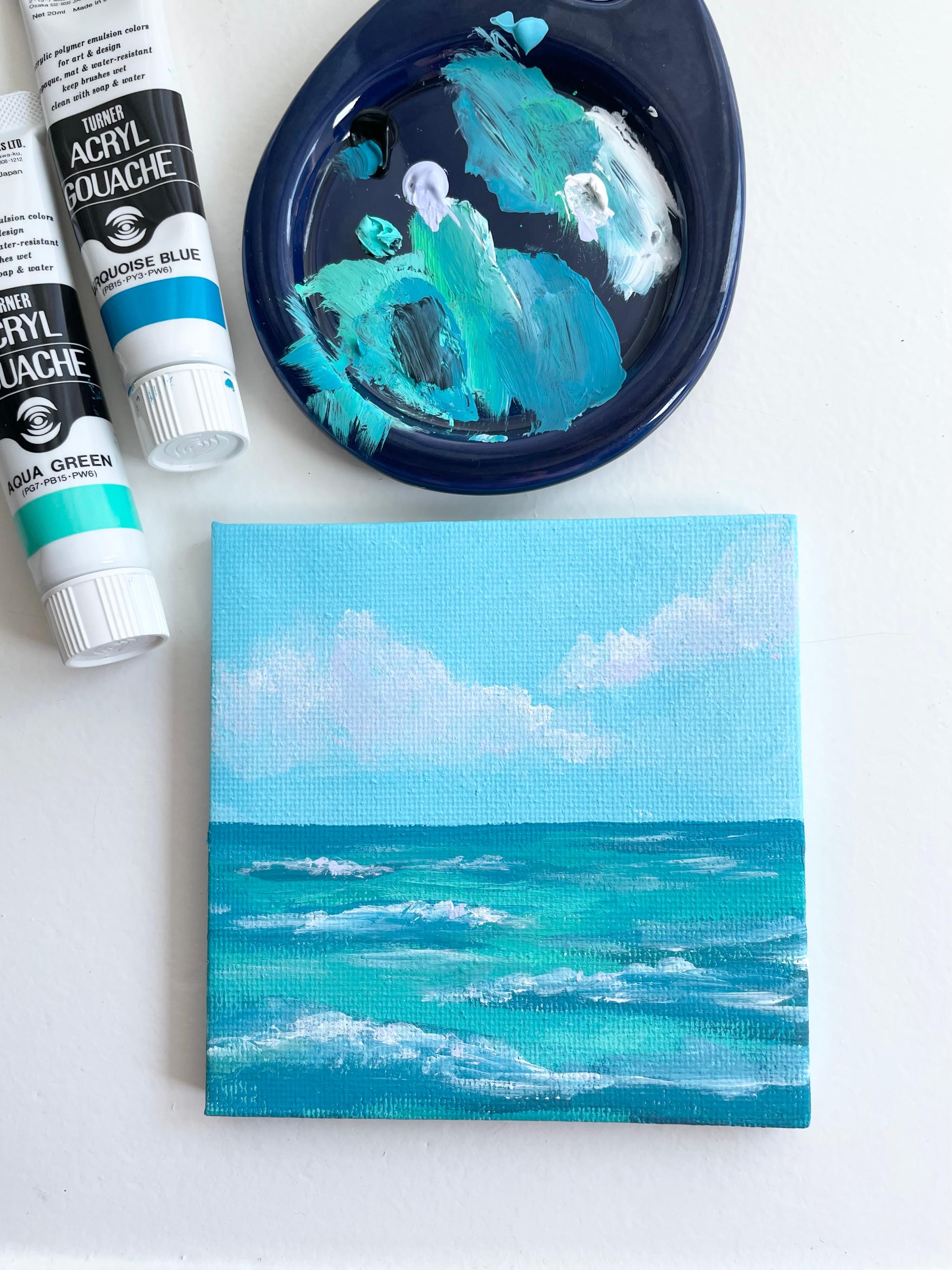 海の絵のミニキャンバス、海のアート、イーゼル付き | 2枚目