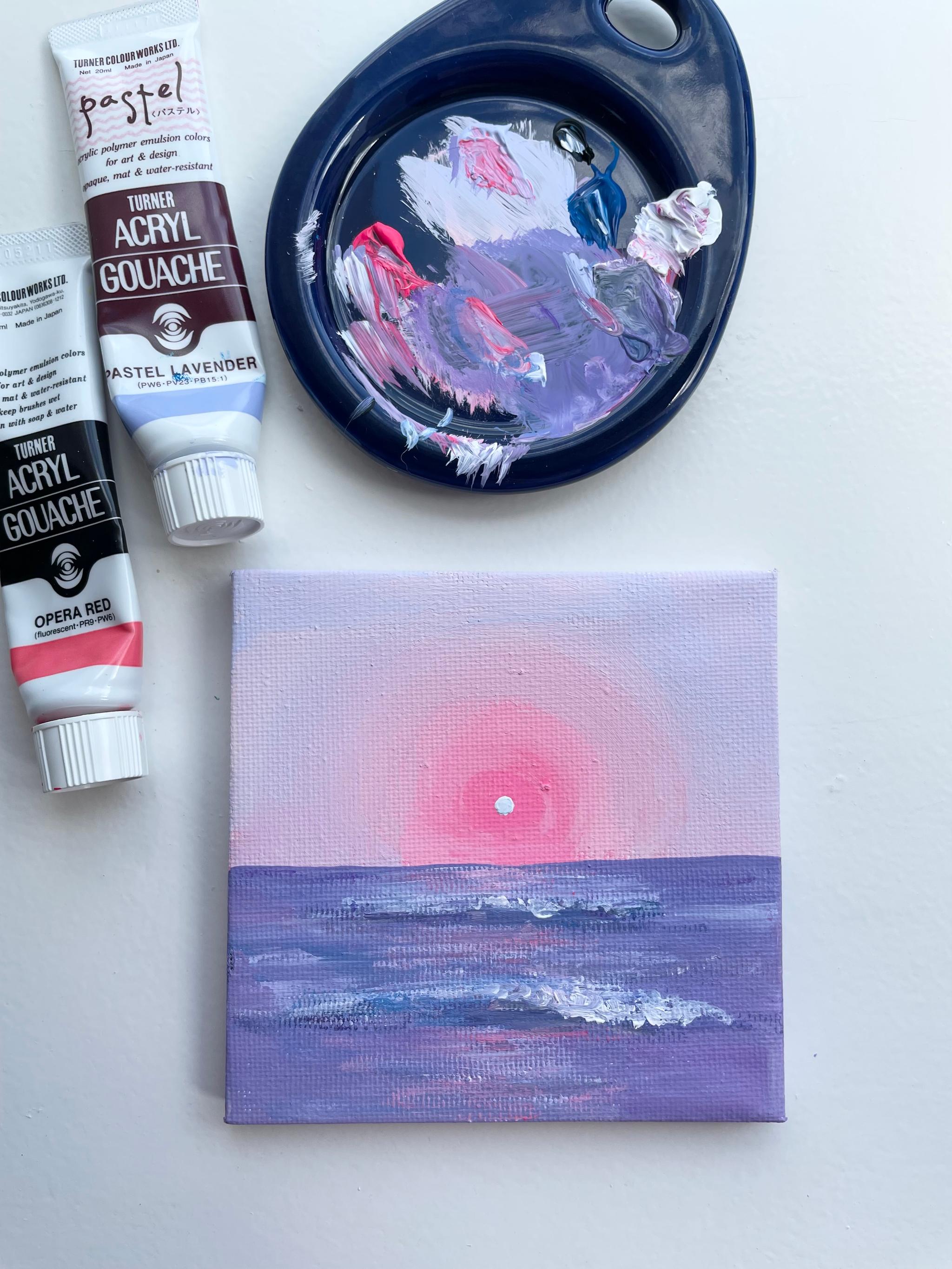 Pink sky, 海の絵、海のアート、イーゼル付き | 2枚目