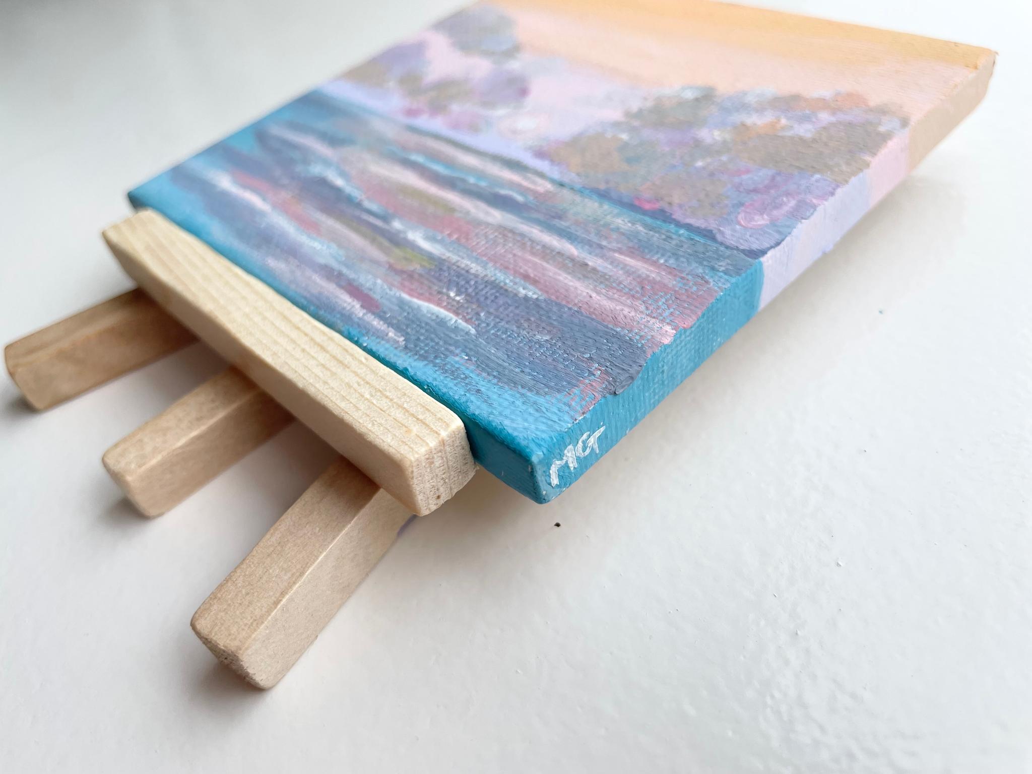 優しい海の絵、ミニキャンバス、イーゼル付き | 2枚目