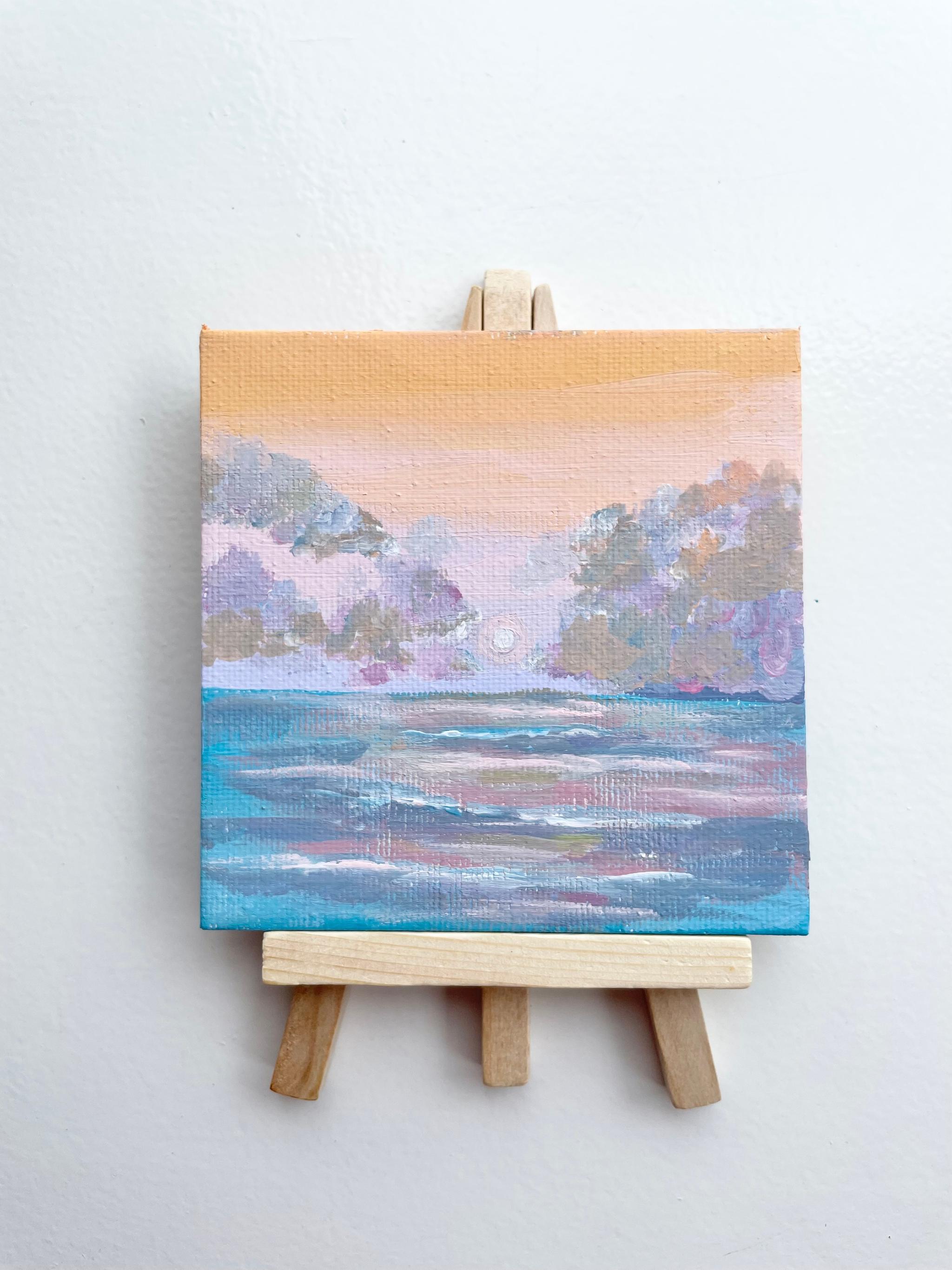 優しい海の絵、ミニキャンバス、イーゼル付き | 3枚目