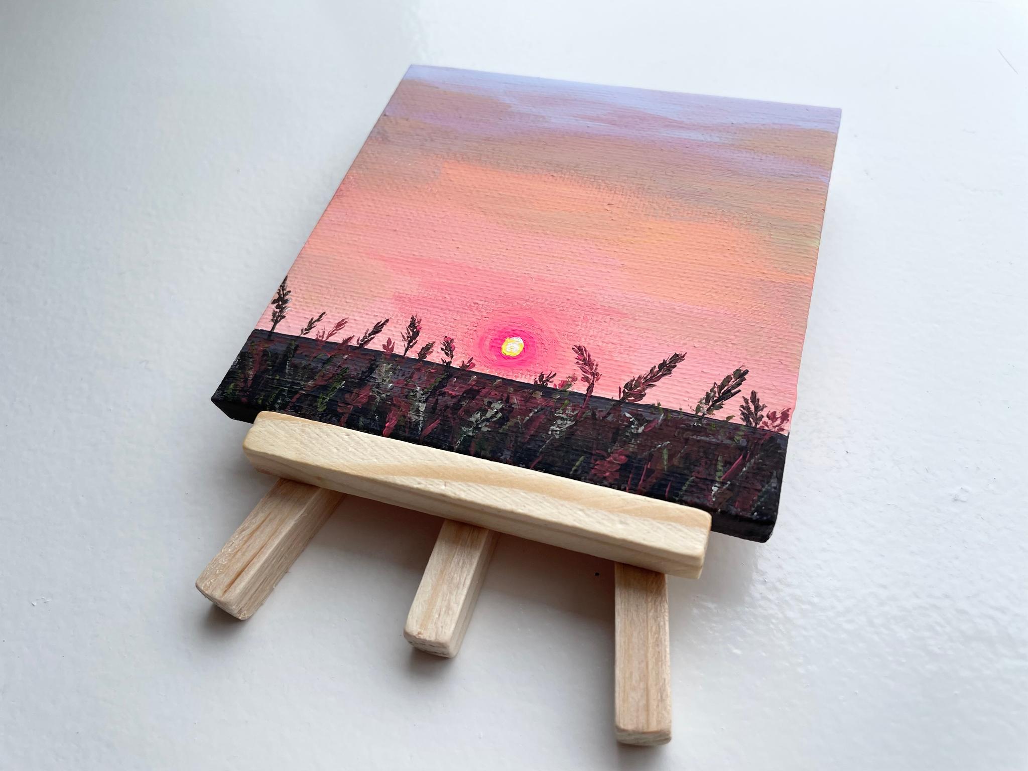 日の出のアート、ピンクの空、イーゼル付き | 3枚目