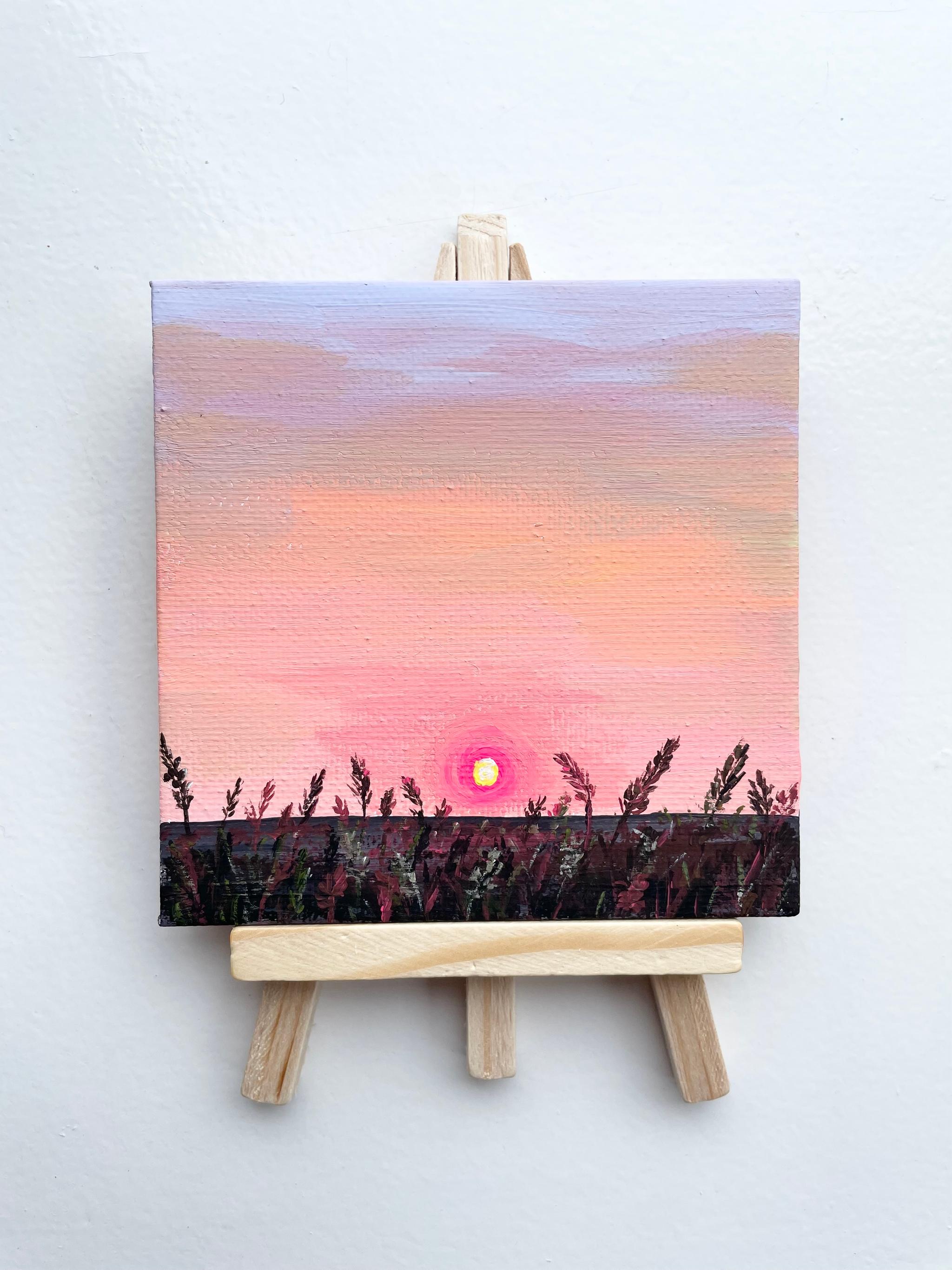 日の出のアート、ピンクの空、イーゼル付き | 5枚目