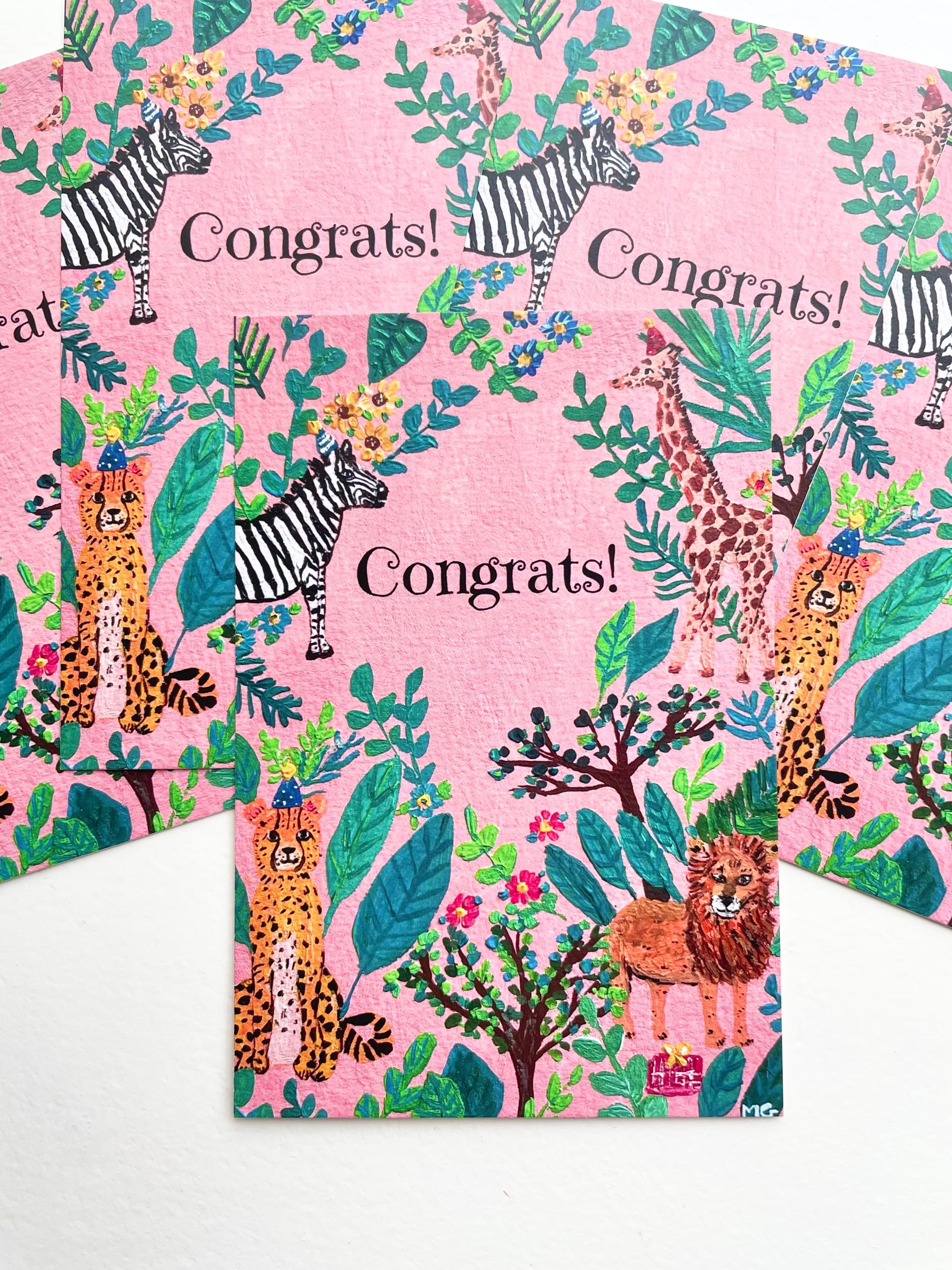 Congrats! アフリカンアニマルおめでとうカード，ポストカード | 2枚目