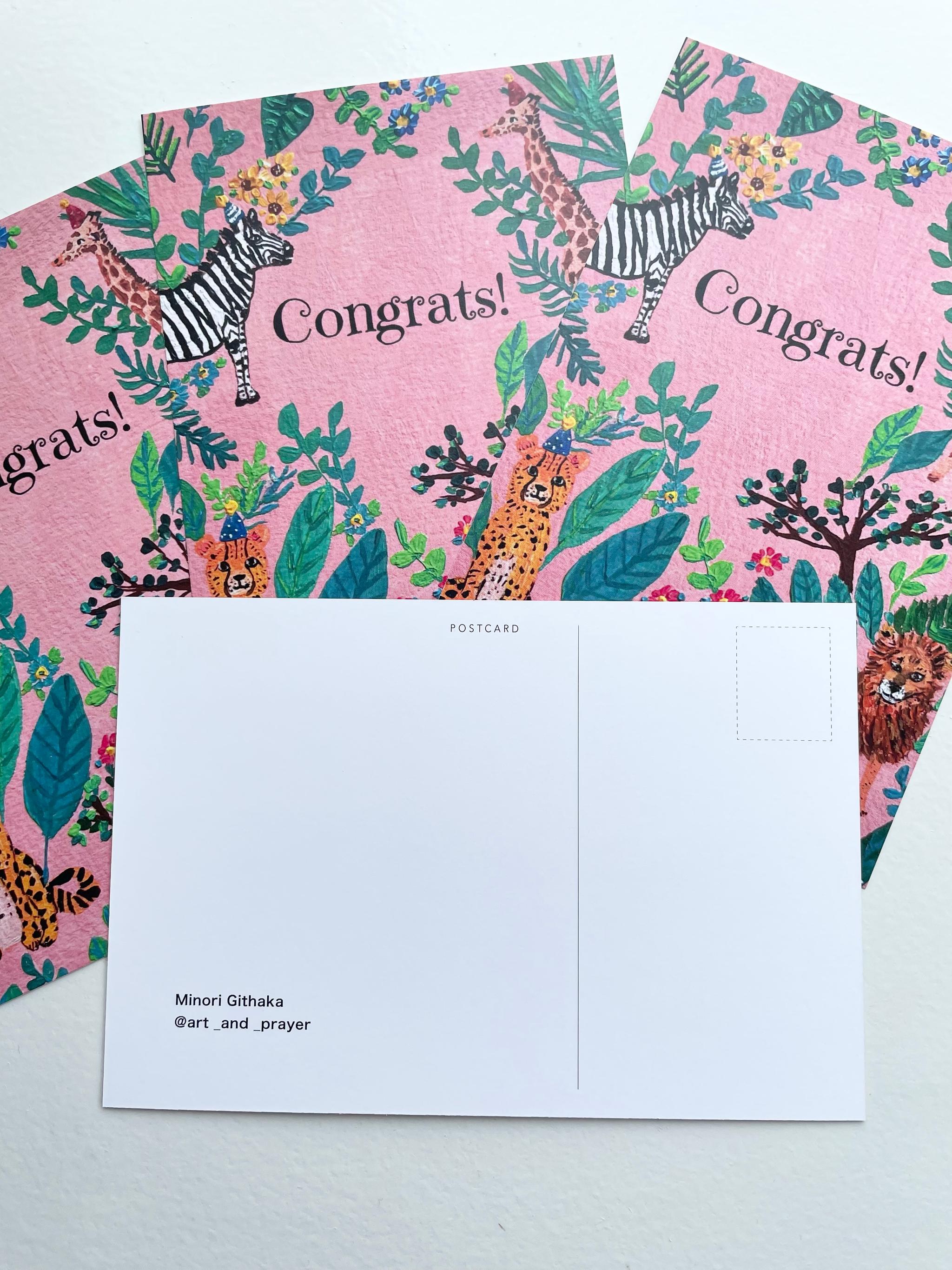Congrats! アフリカンアニマルおめでとうカード，ポストカード | 3枚目