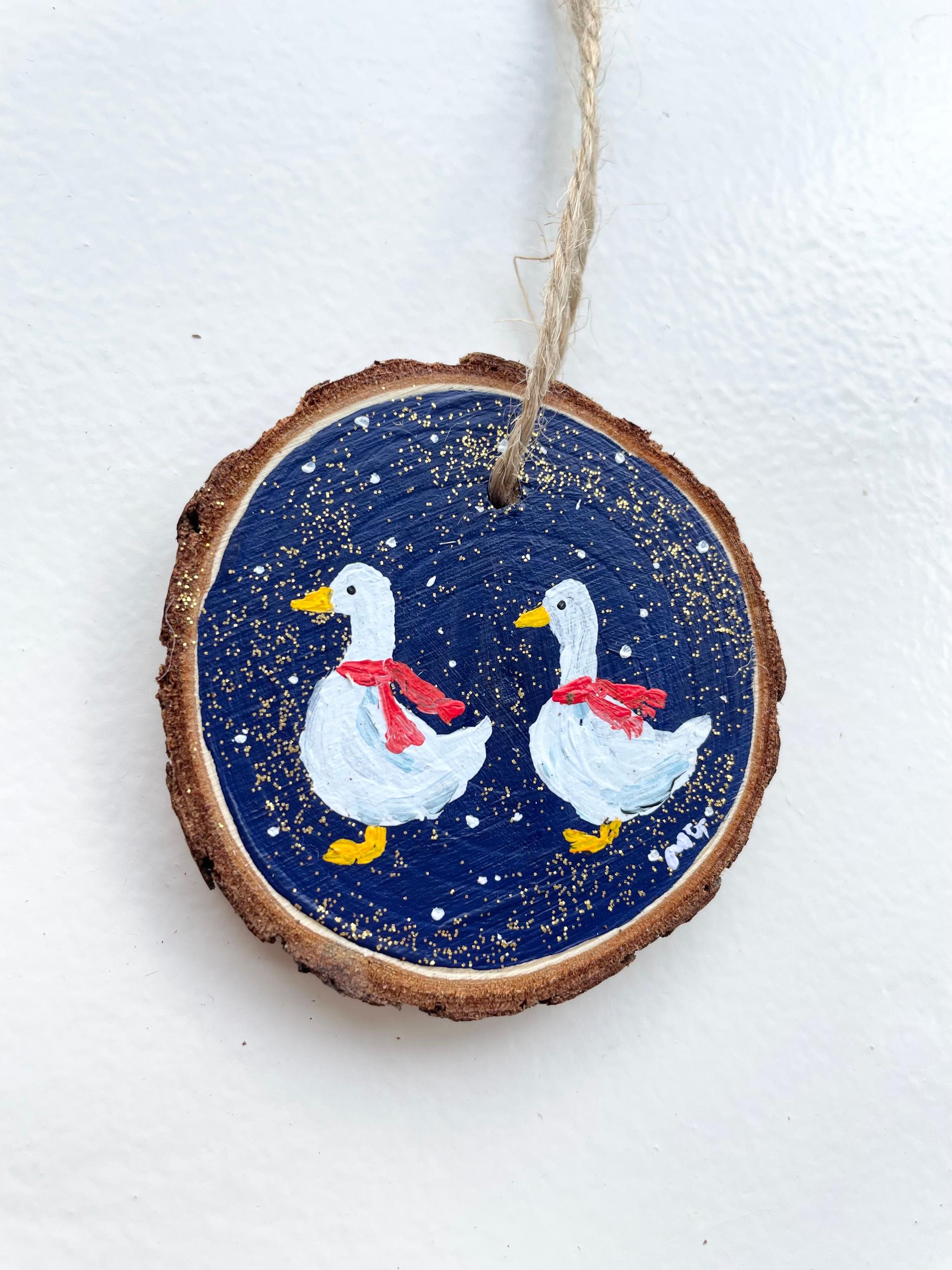 手描きの木製オーナメント、クリスマスオーナメント、クリスマスデコレーション、アヒル、あひる、クリスマスツリー