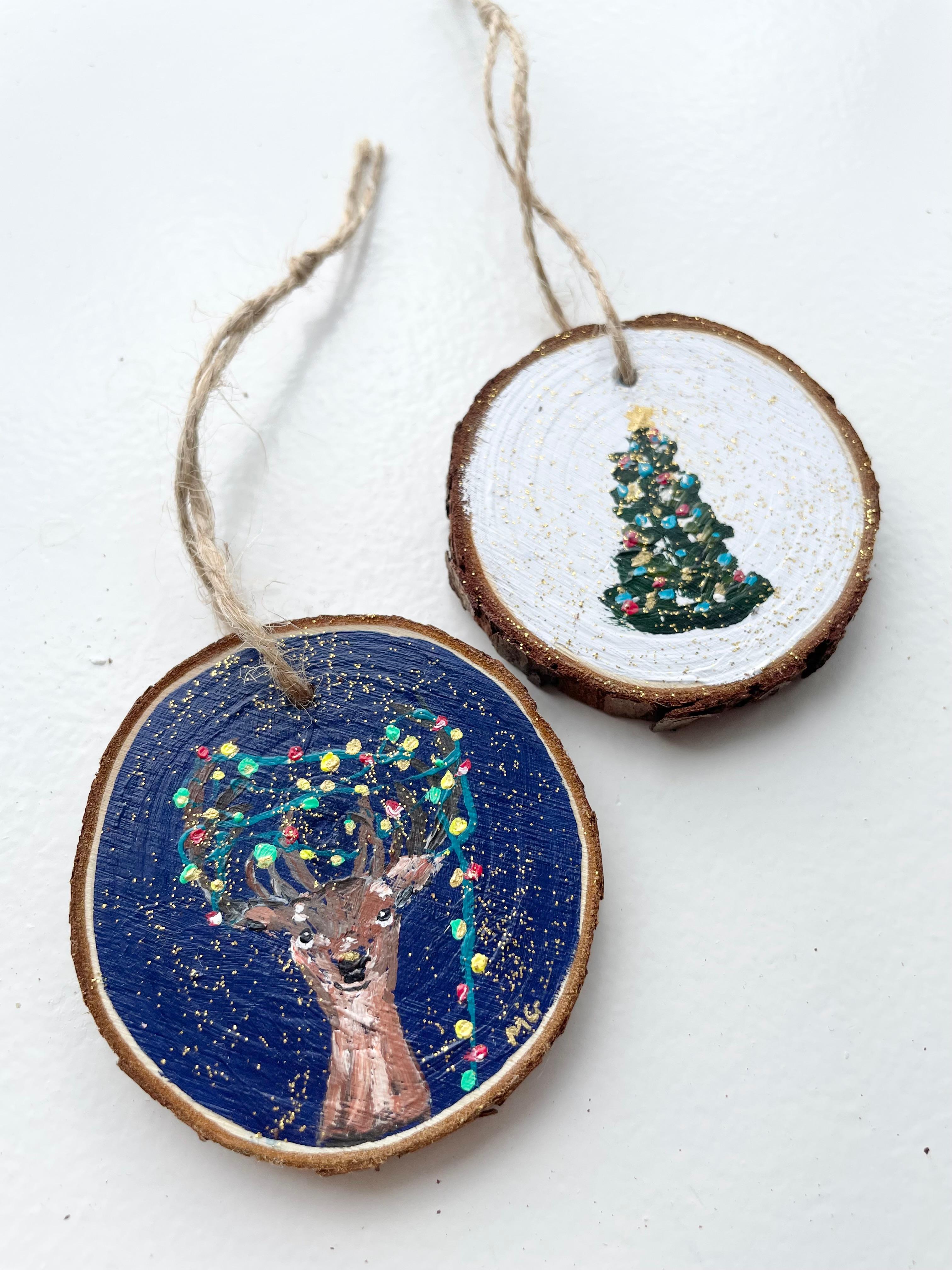 手描きの木製オーナメント、クリスマスオーナメント、クリスマスデコレーション、トナカイ、となかい、クリスマスツリー