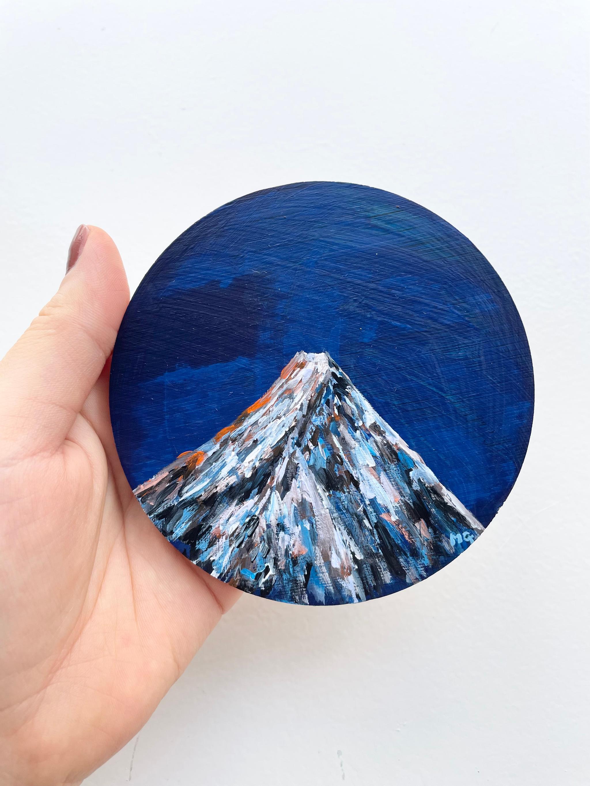 手描きの木製コースター、ウッドコースター、山の絵、Mountain scenery | 3枚目