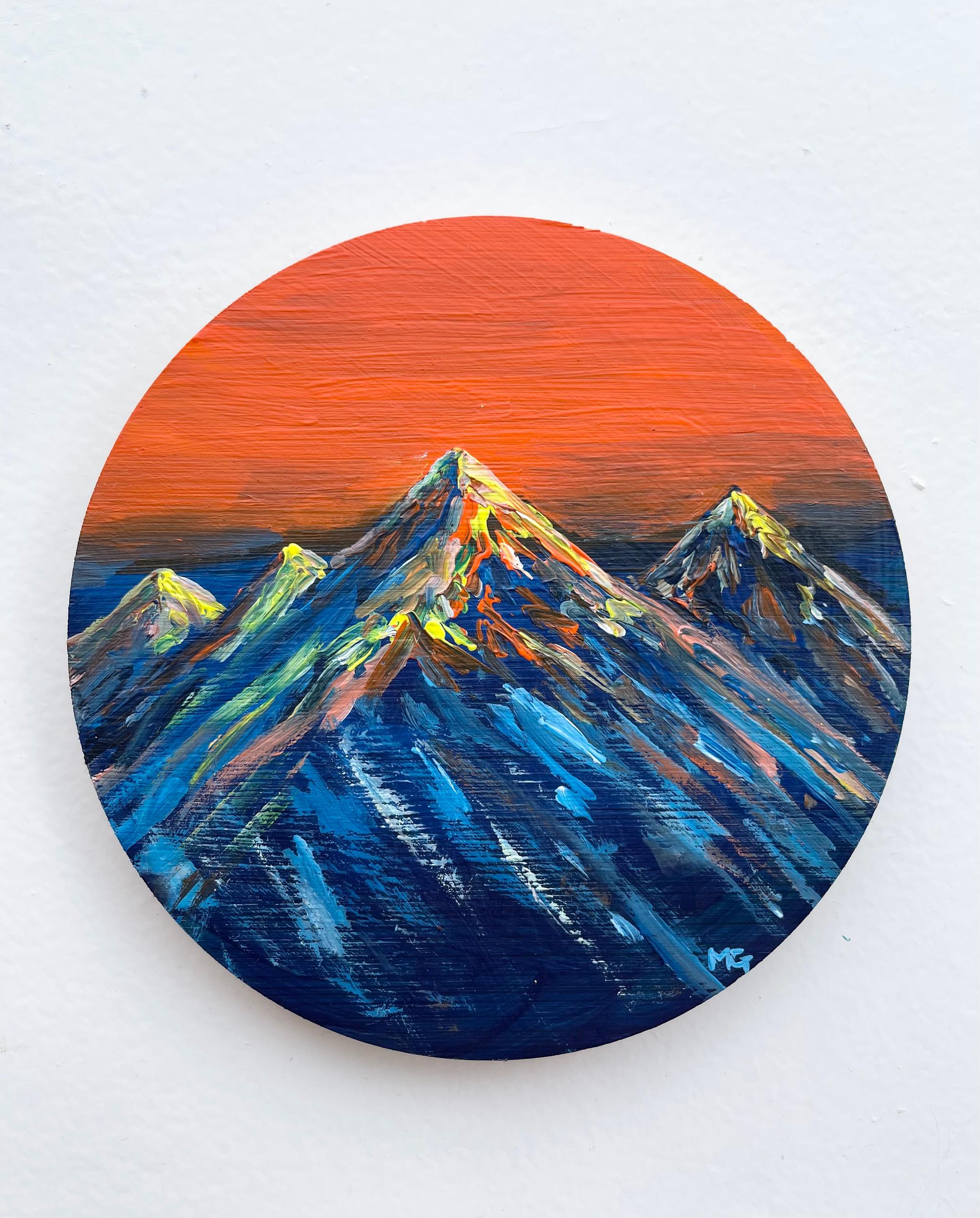 手描きの木製コースター、ウッドコースター、山の絵、Mountain scenery | 3枚目