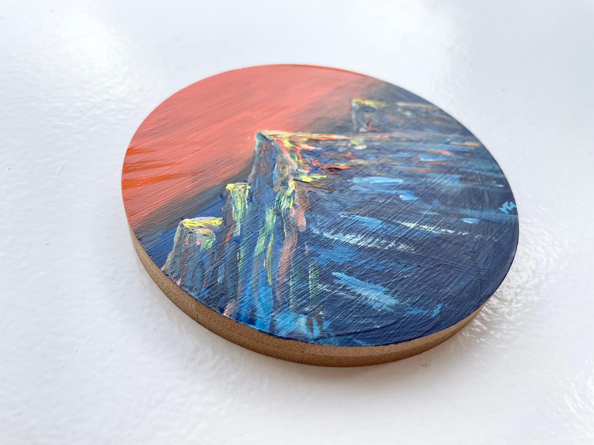 手描きの木製コースター、ウッドコースター、山の絵、Mountain scenery | 7枚目