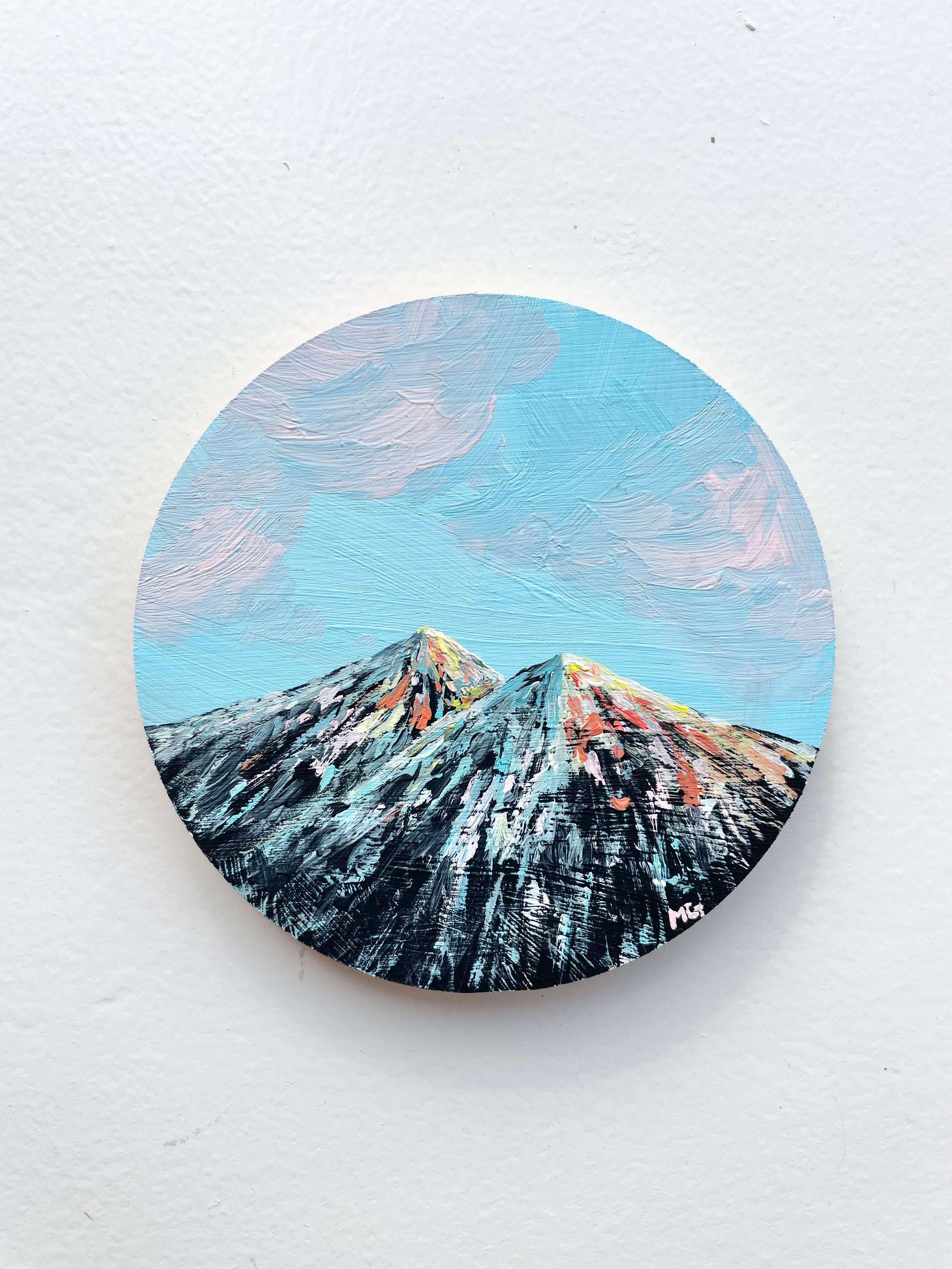 手描きの木製コースター、ウッドコースター、山の絵、Mountain scenery