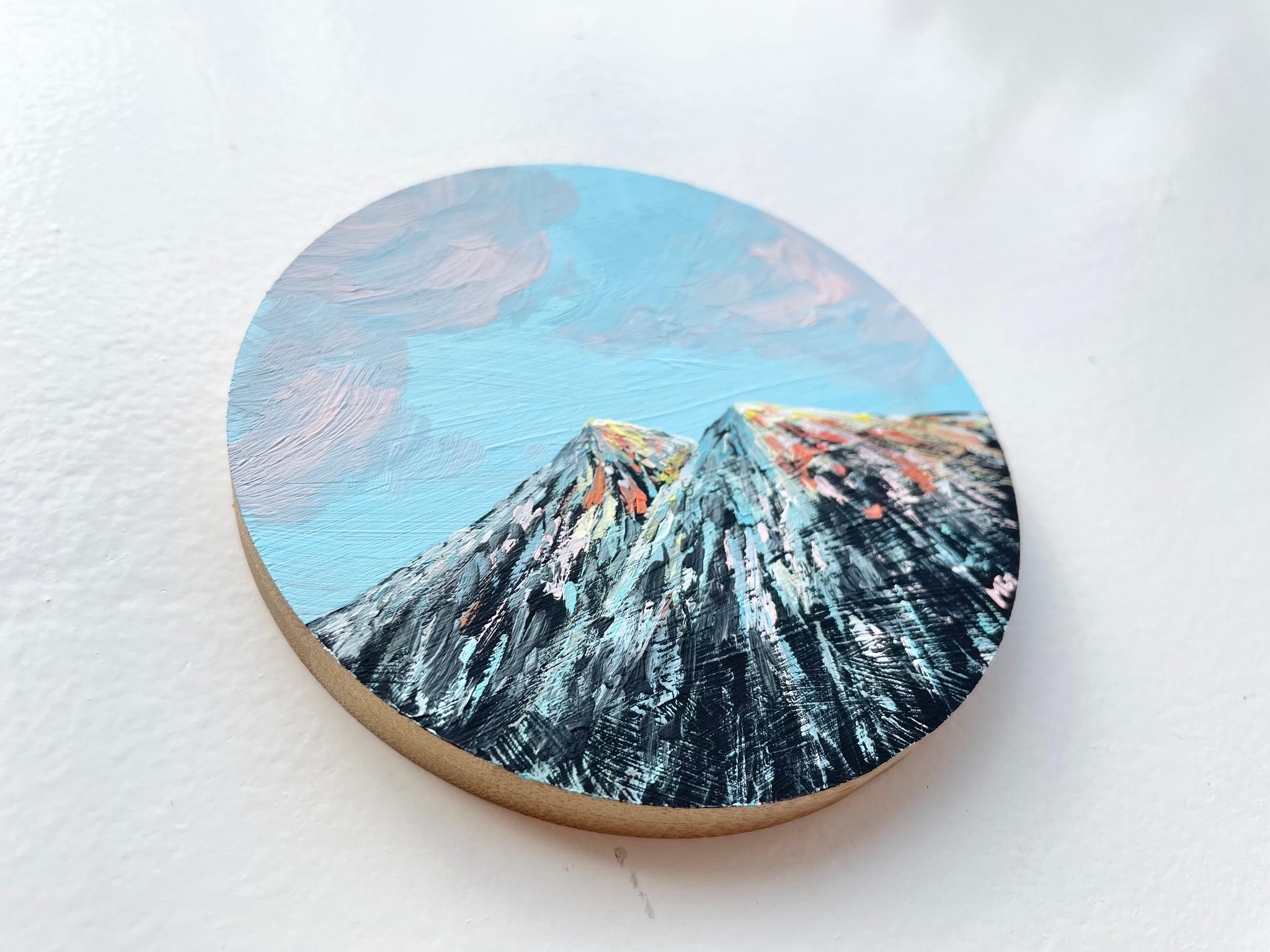 手描きの木製コースター、ウッドコースター、山の絵、Mountain scenery | 2枚目