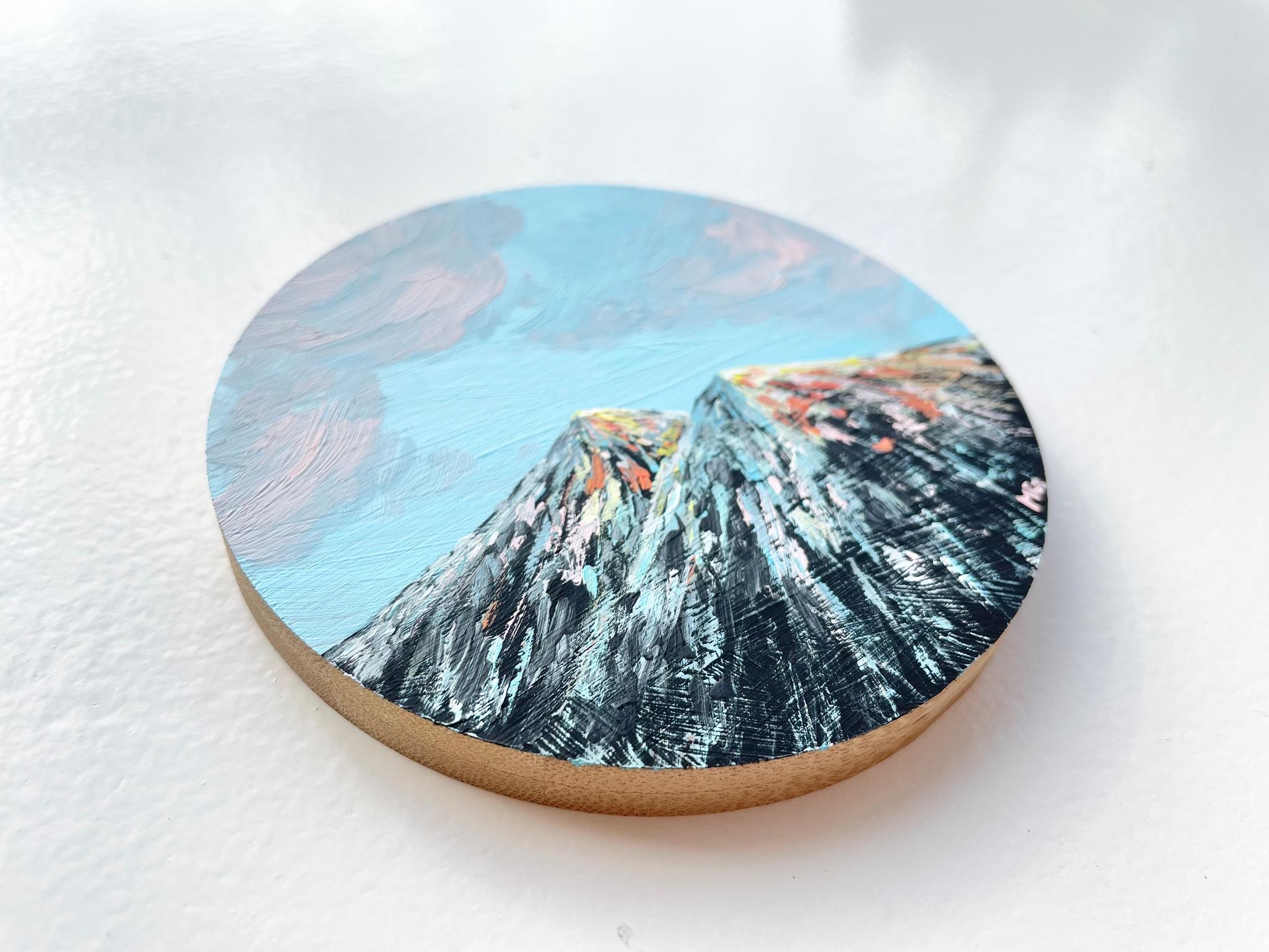 手描きの木製コースター、ウッドコースター、山の絵、Mountain scenery | 4枚目