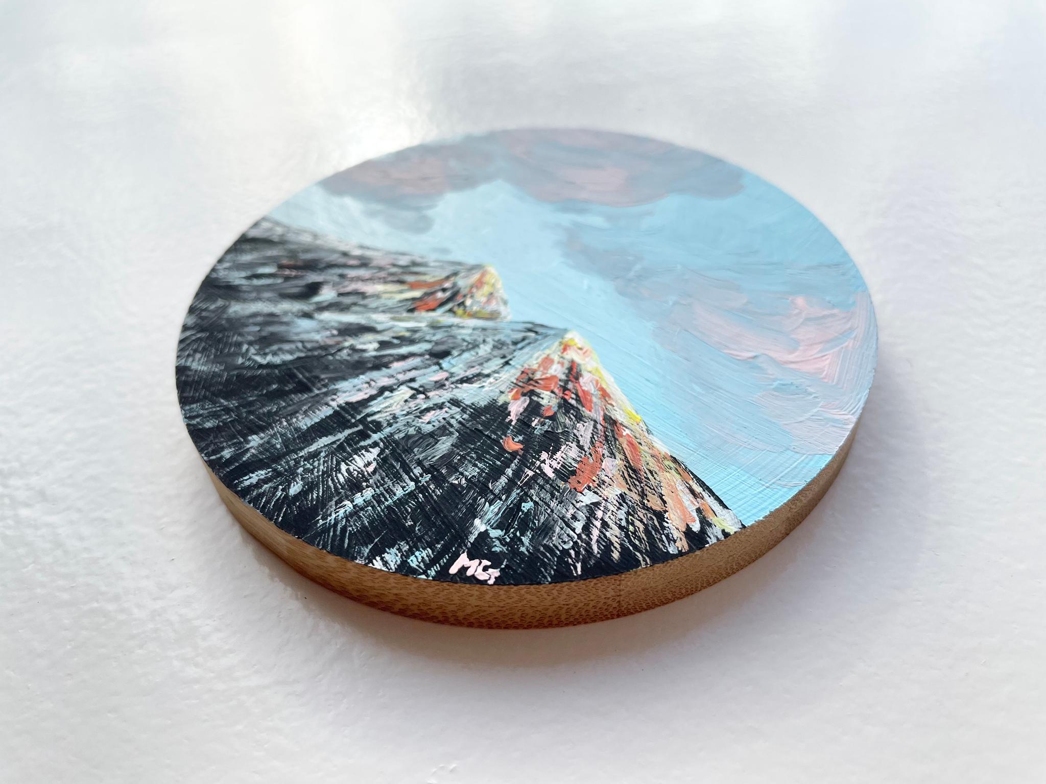 手描きの木製コースター、ウッドコースター、山の絵、Mountain scenery | 5枚目