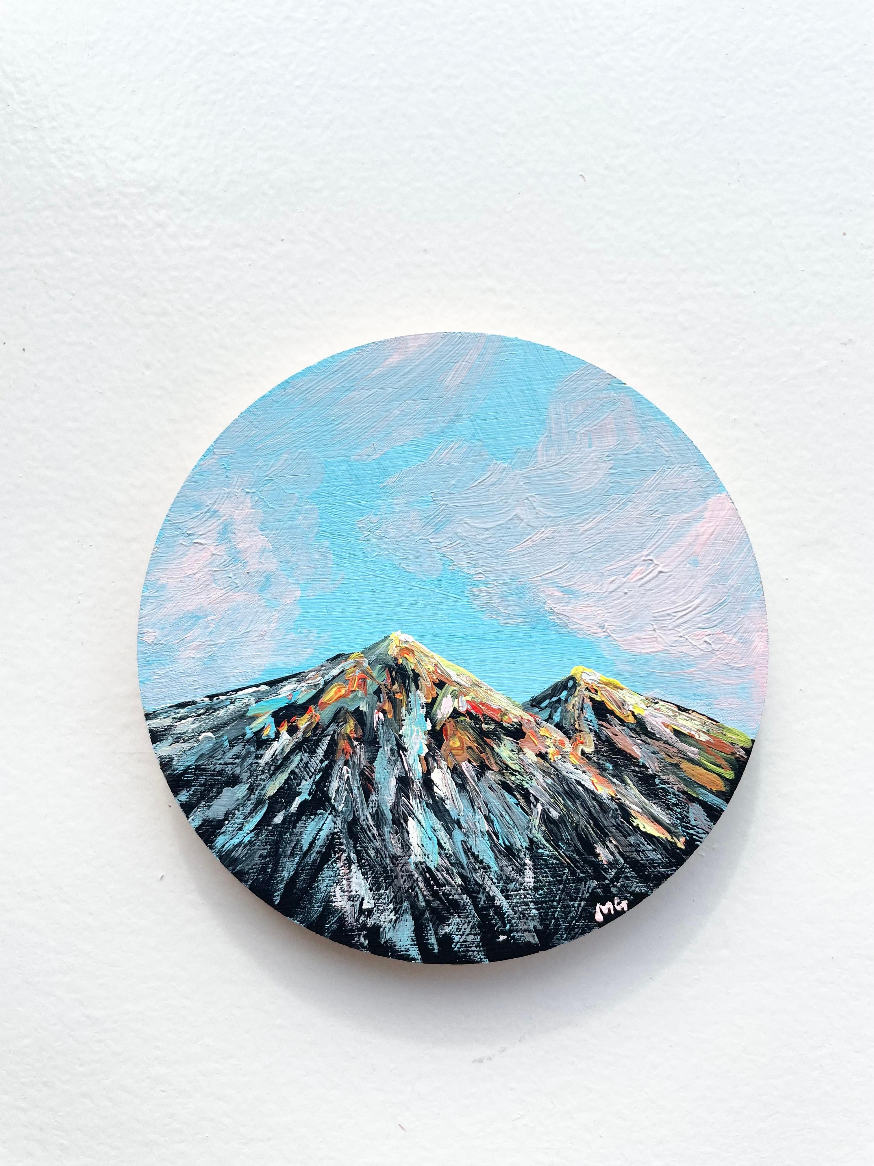 手描きの木製コースター、ウッドコースター、山の絵、Mountain scenery