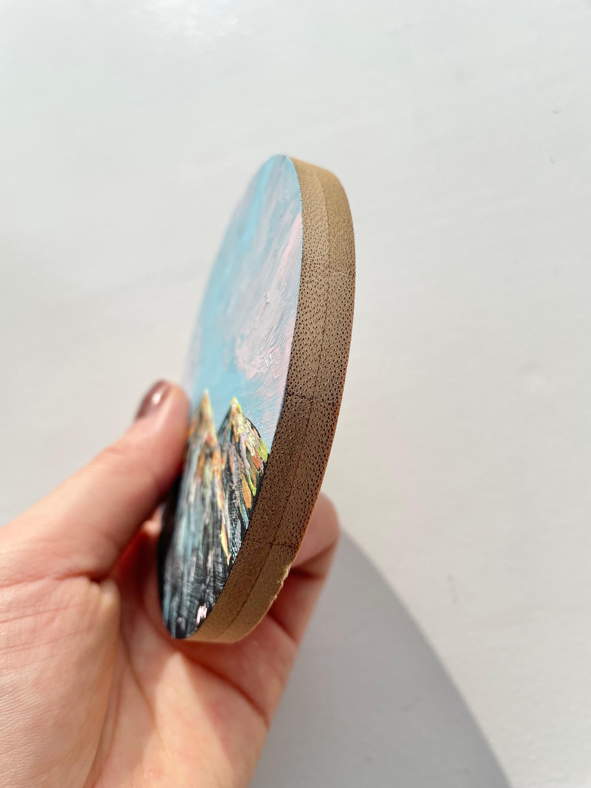 手描きの木製コースター、ウッドコースター、山の絵、Mountain scenery | 4枚目