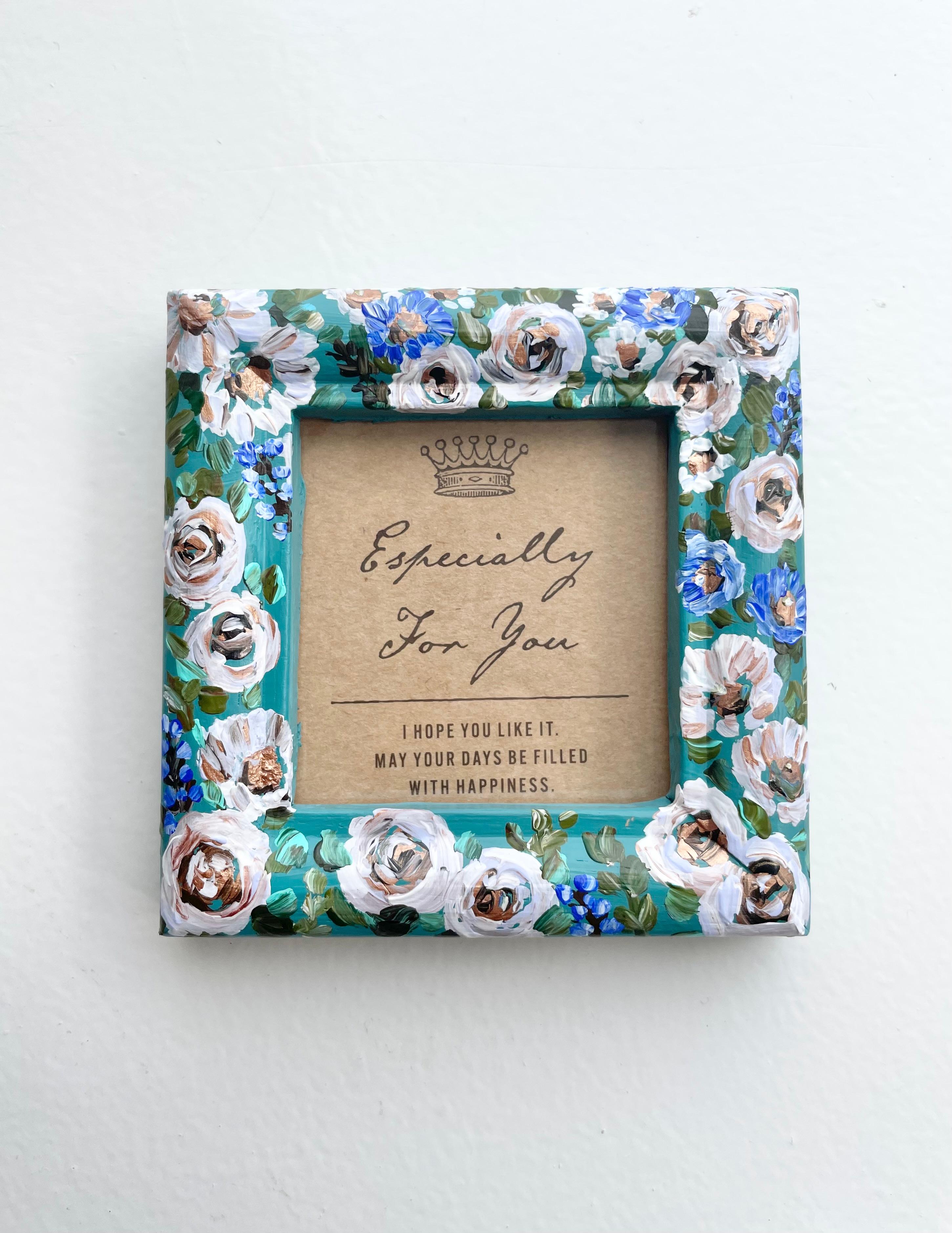 木製ハンドペイントのフレーム、手描きのフレーム、お花のフレーム、Especially for you