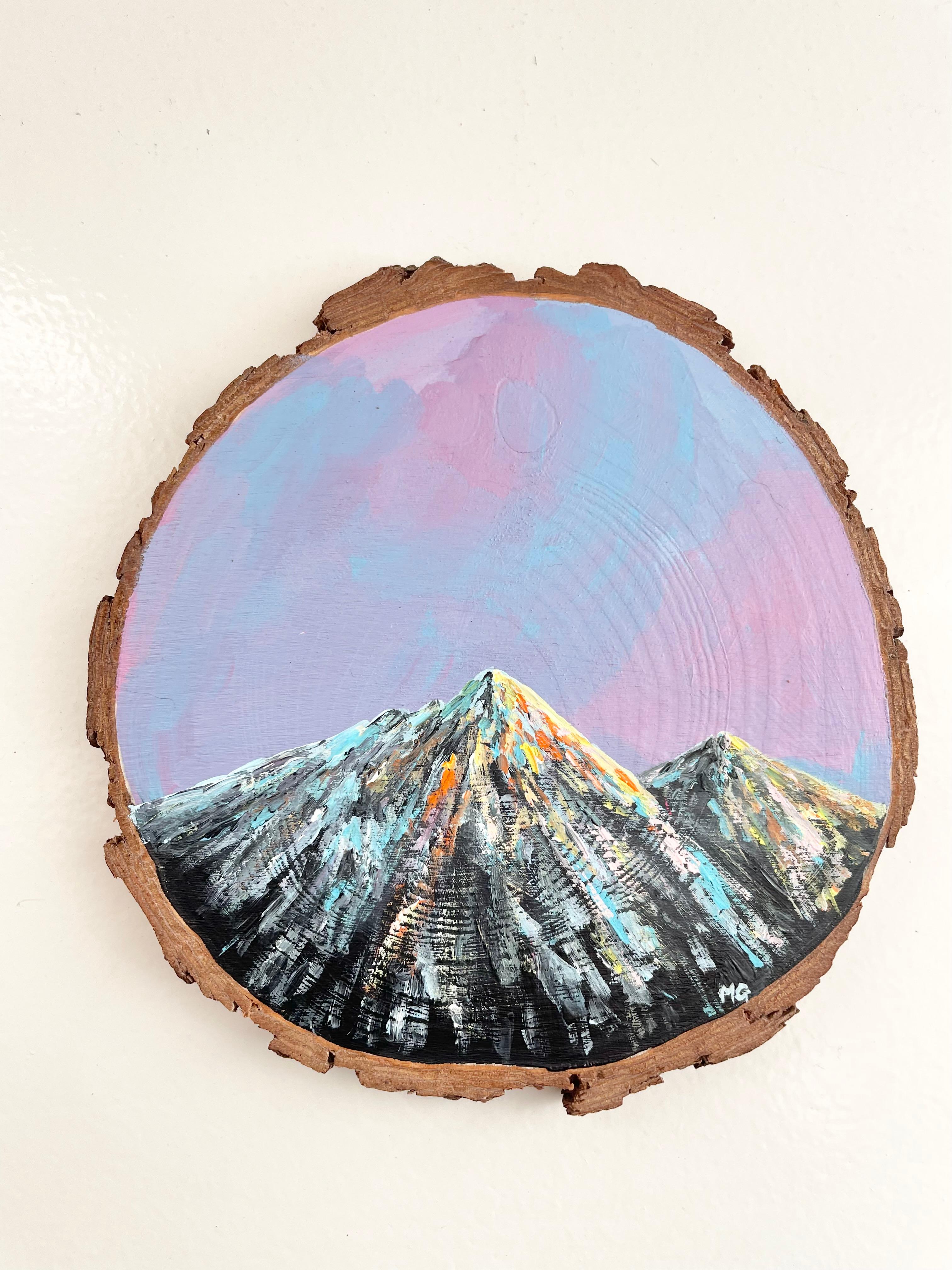 手描きの木製コースター、山の景色、ウッドコースター,mountain scenery