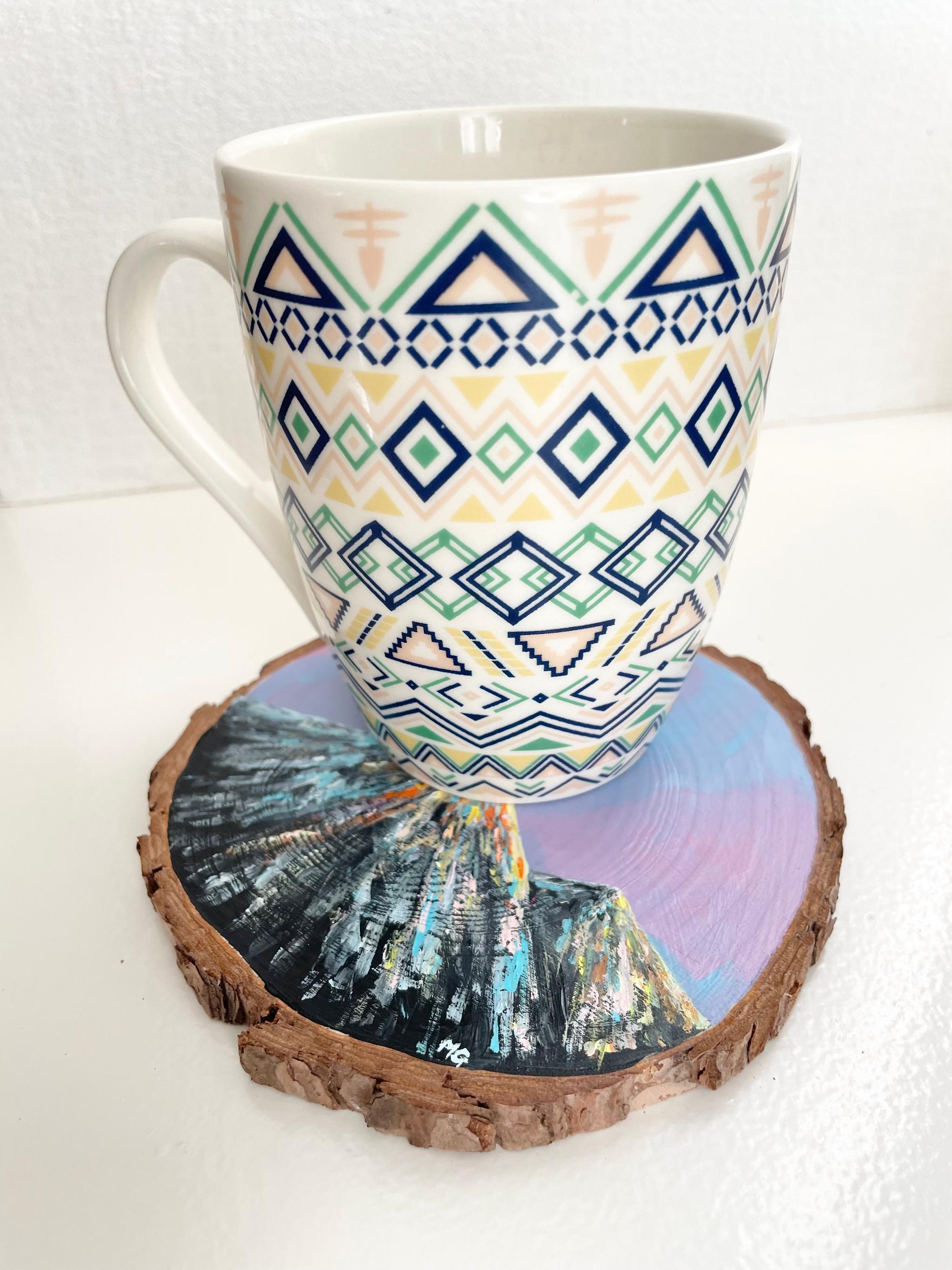 手描きの木製コースター、山の景色、ウッドコースター,mountain scenery | 4枚目