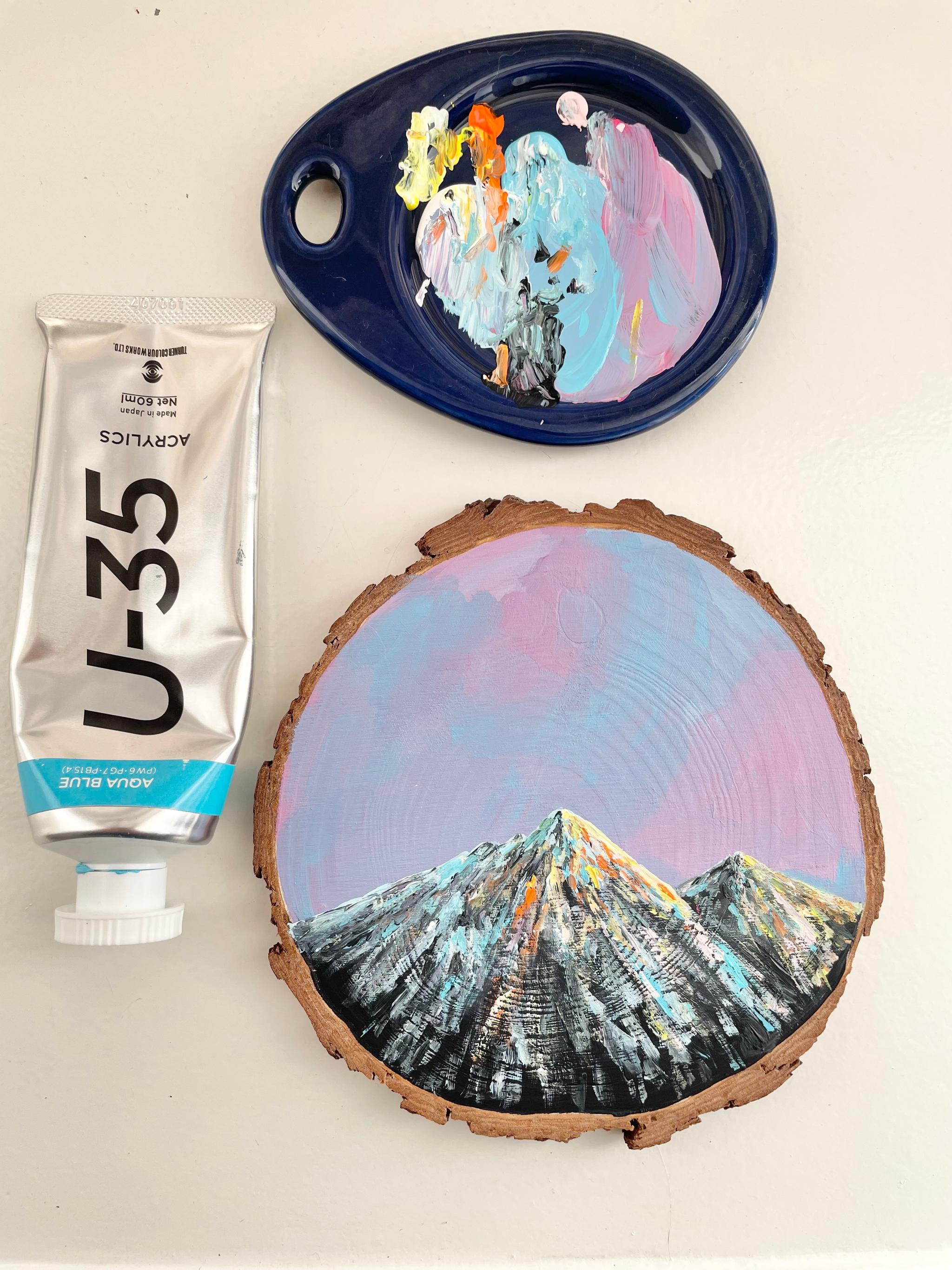 手描きの木製コースター、山の景色、ウッドコースター,mountain scenery | 5枚目