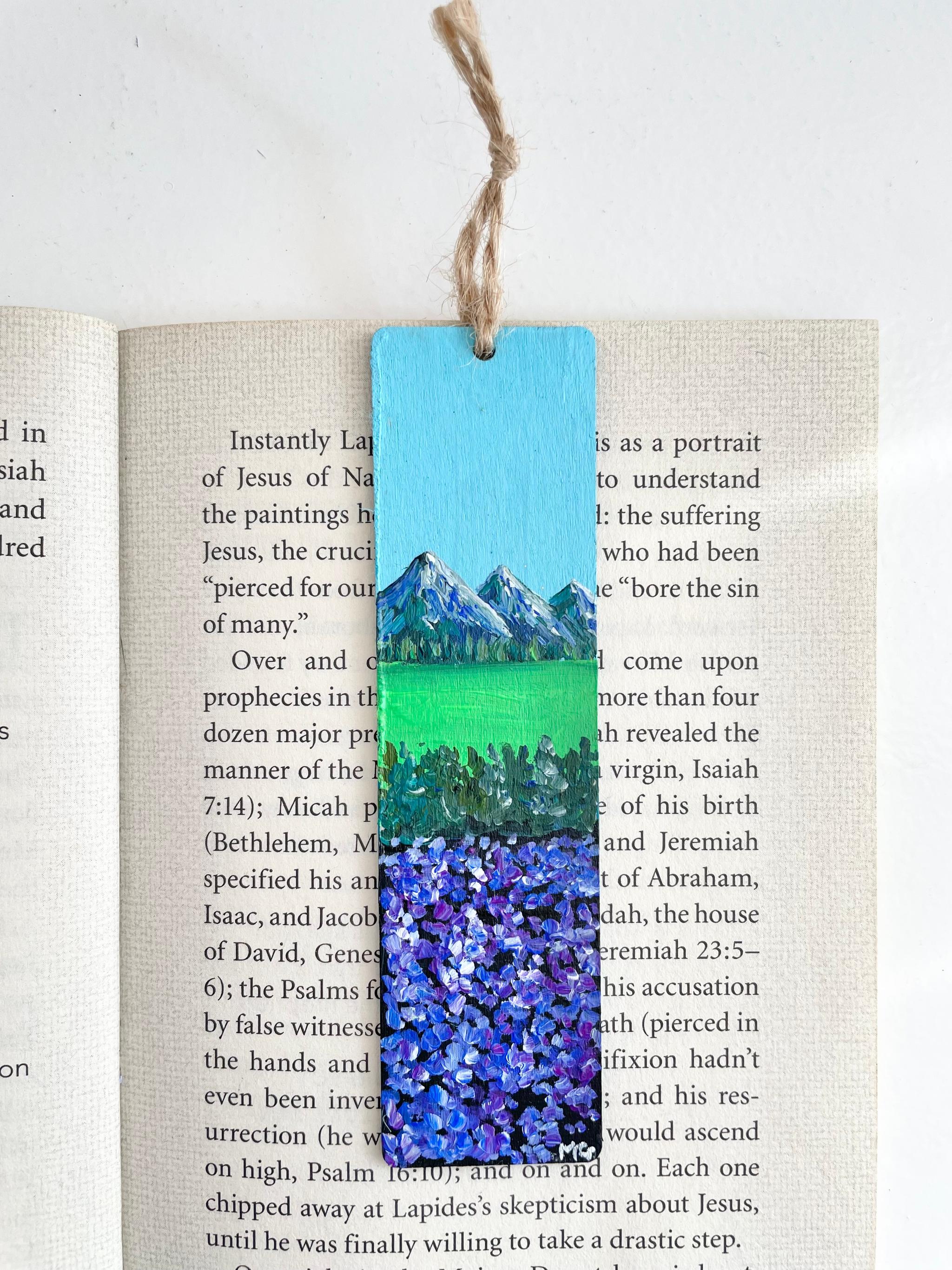 ブックマーク，山の絵，ハンドペイントのブックマーク、山のブックマーク，mountain scenery1枚目の画像