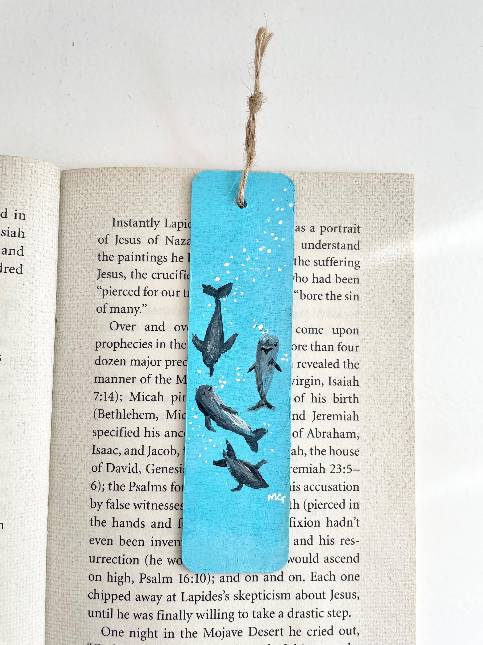 イルカのブックマーク，ハンドペイントのブックマーク，アニマルブックマーク、いるかの絵、イルカ、いるか1枚目の画像