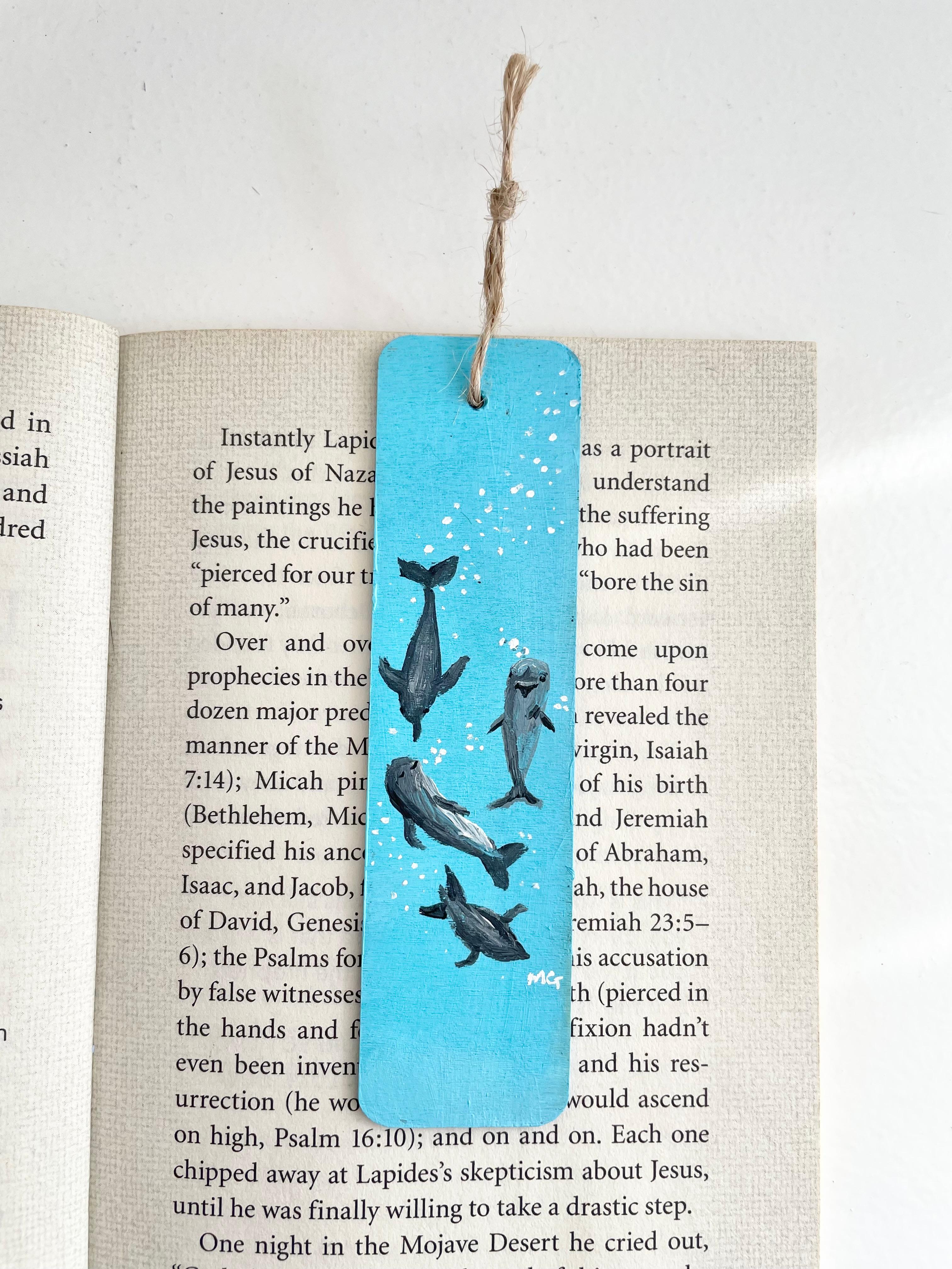 イルカのブックマーク，ハンドペイントのブックマーク，アニマルブックマーク、いるかの絵、イルカ、いるか1枚目の画像