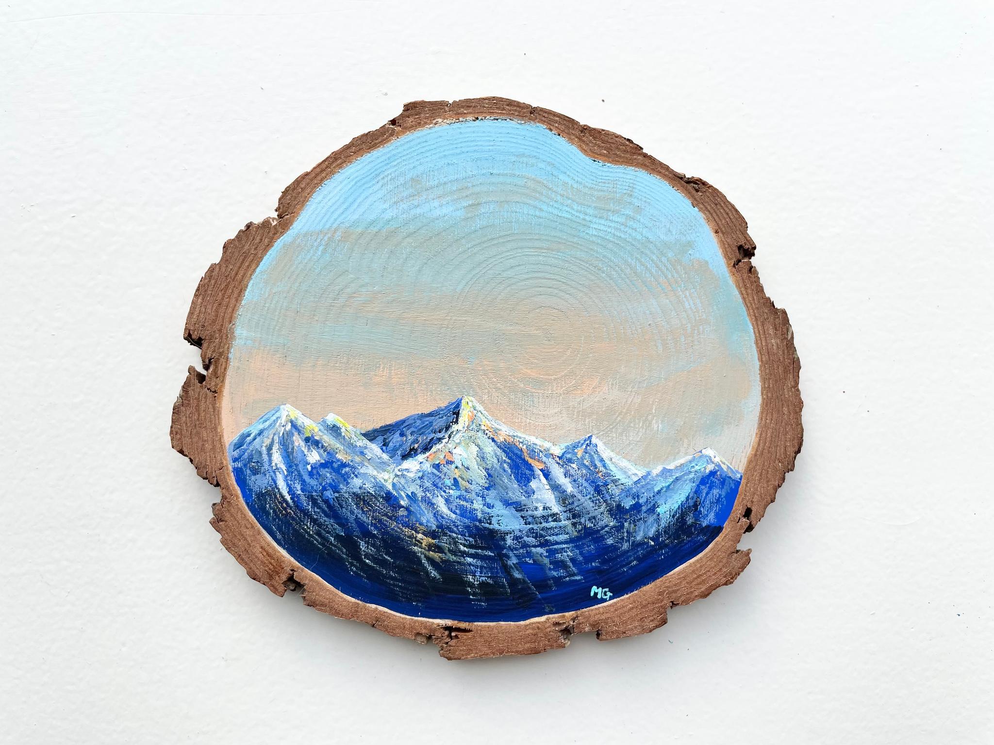 手描きの木製コースター、山の景色、ウッドコースター,mountain scenery