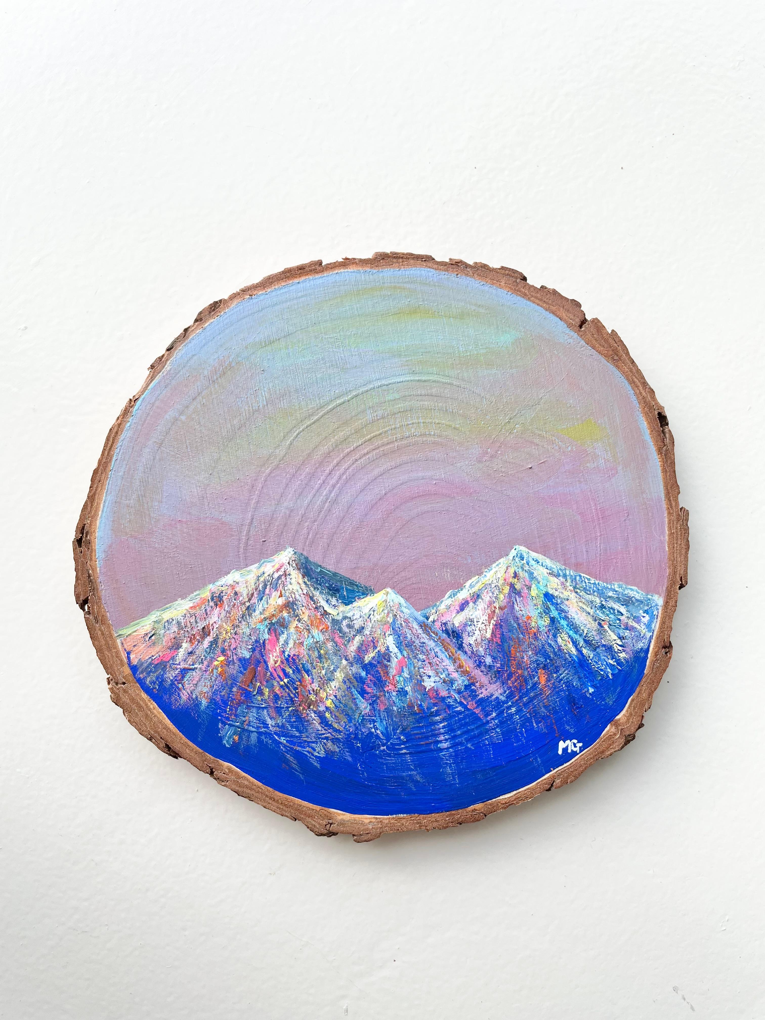 手描きの木製コースター、山の景色、ウッドコースター,mountain scenery