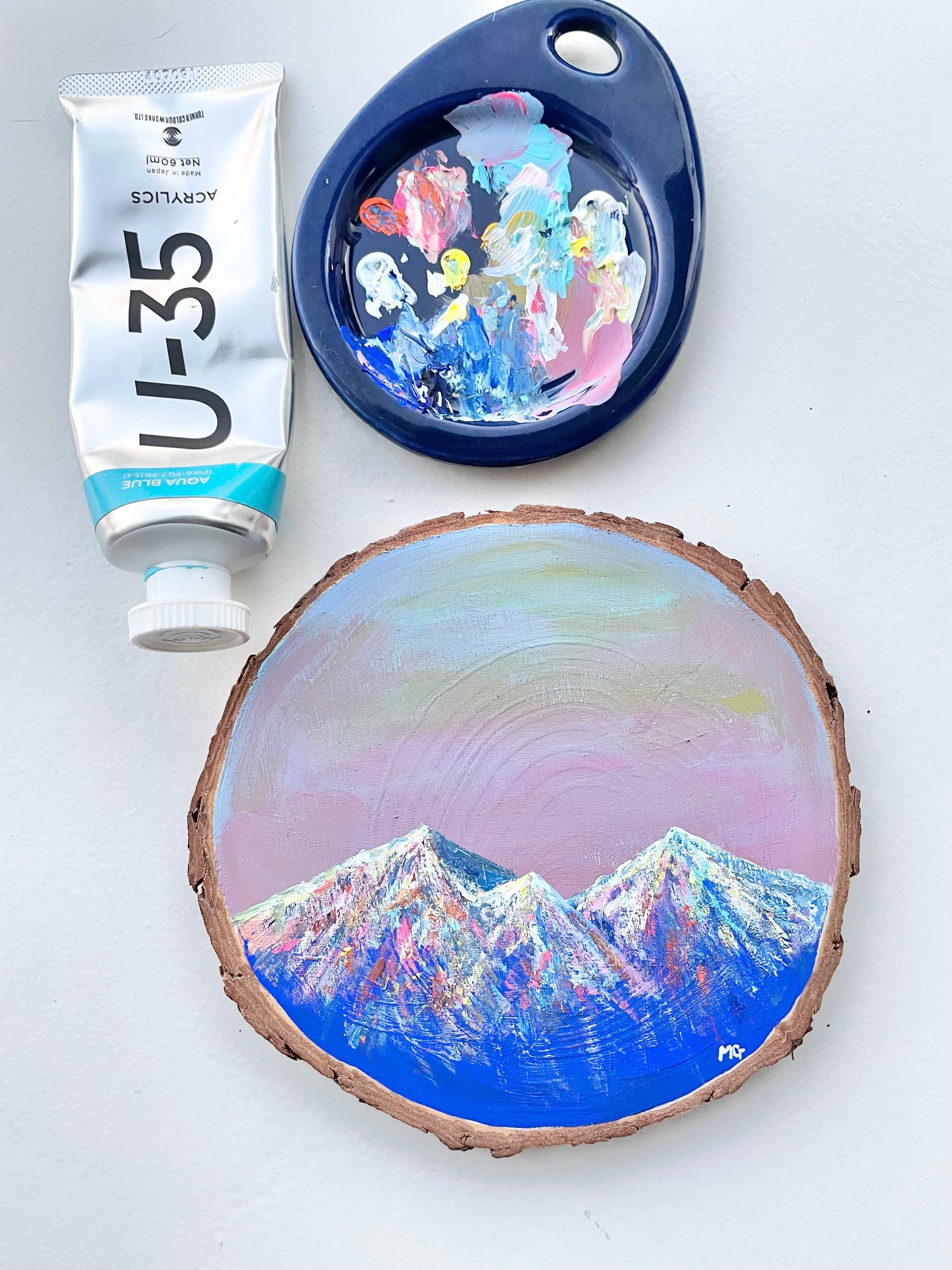 手描きの木製コースター、山の景色、ウッドコースター,mountain scenery | 2枚目