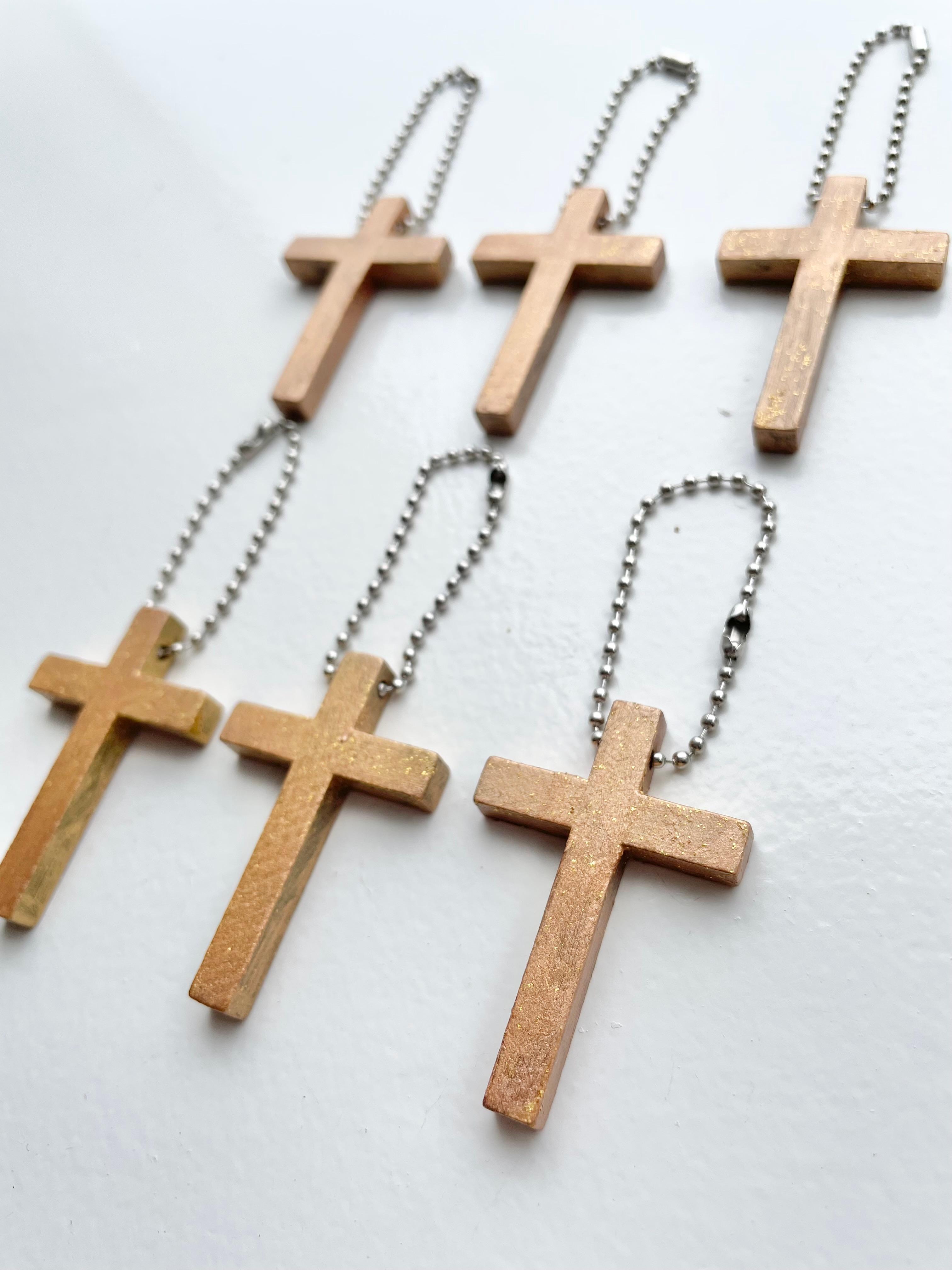 十字架キーホルダー、ハンドペイント、十字架、イエスキリスト、ブロンズ、ゴールド1枚目の画像