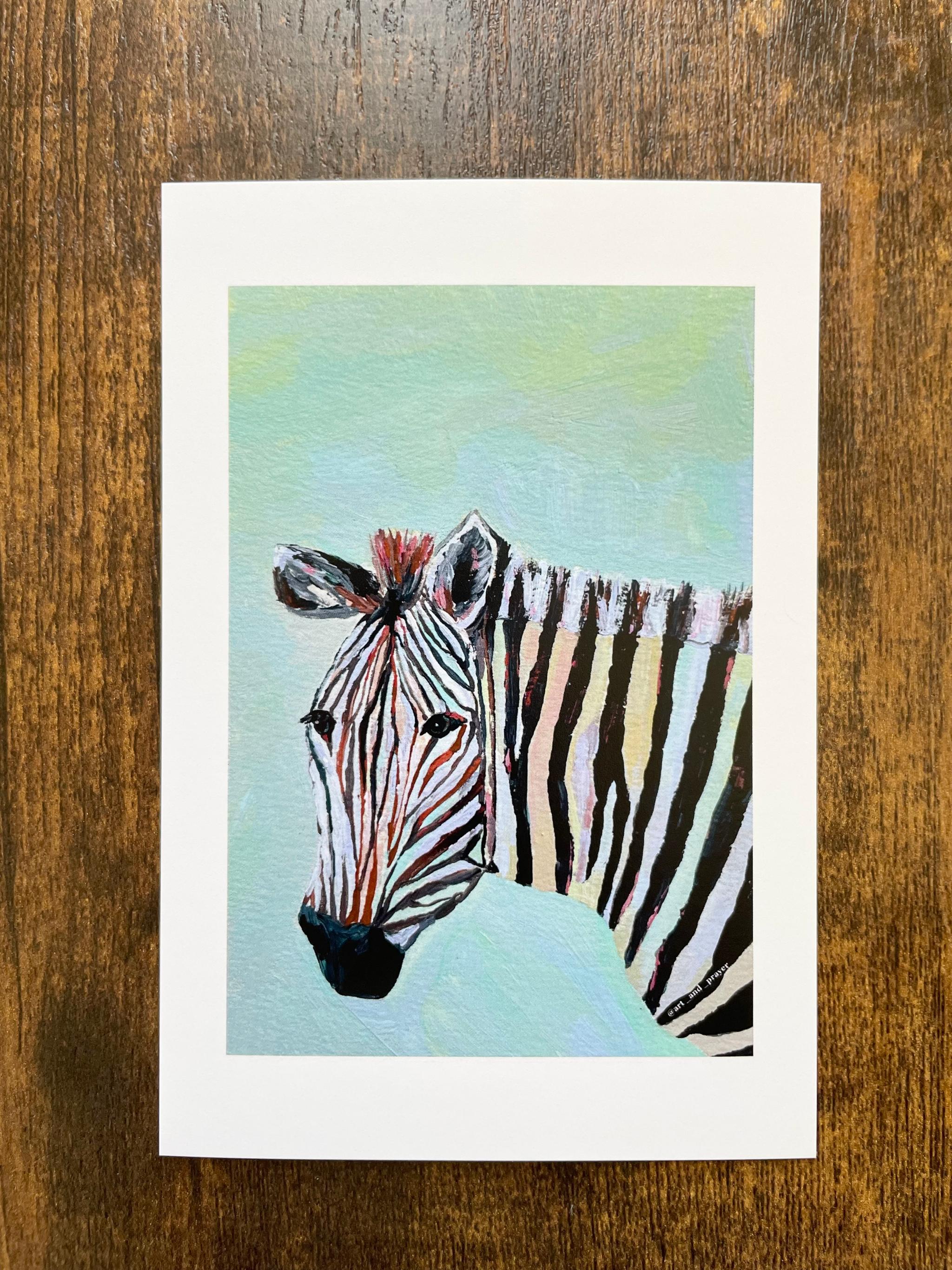 シマウマのポストカード, ケニアのアート, アフリカンアニマルアート, しまうま1枚目の画像