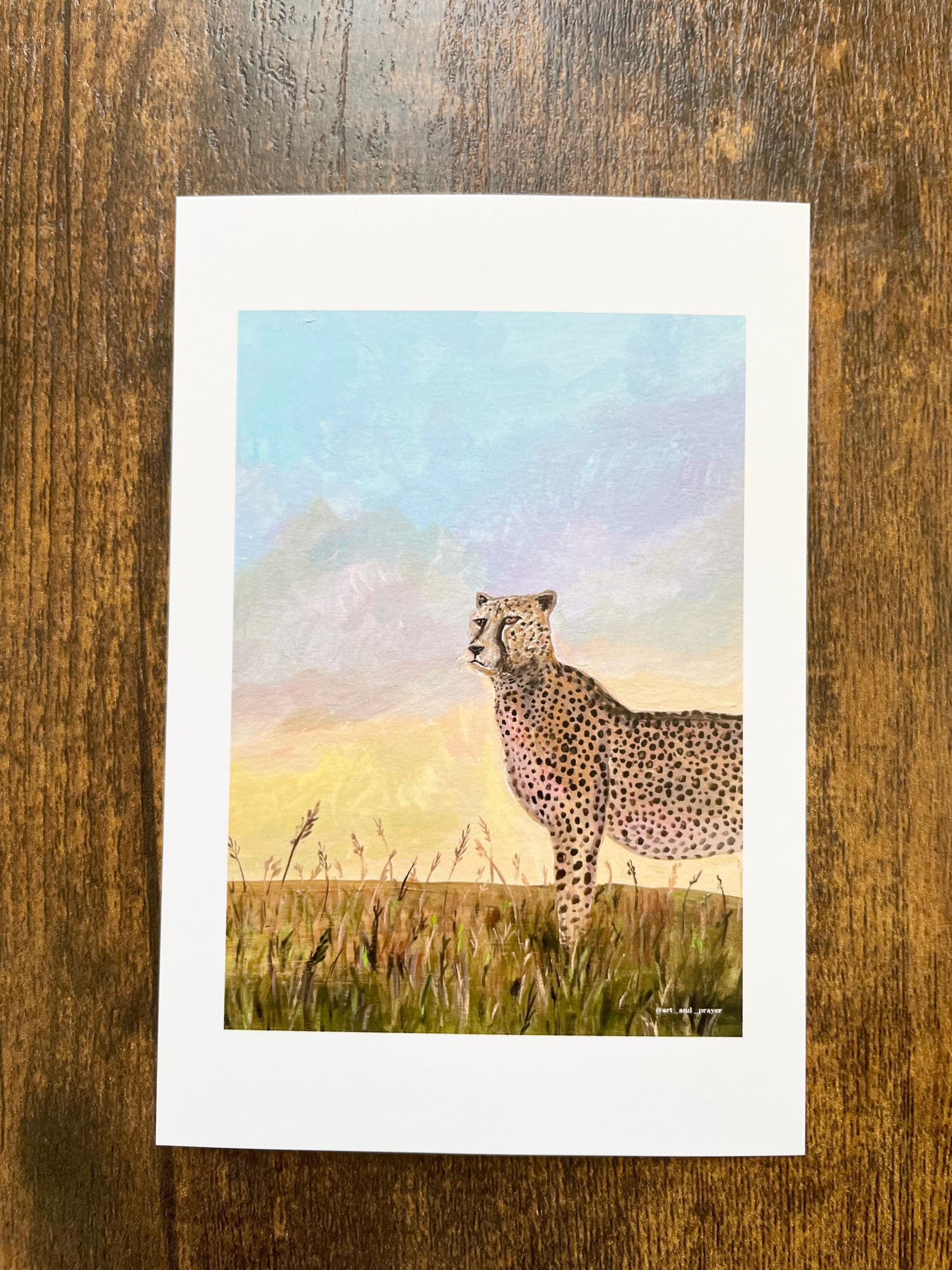 チーターのポストカード, ケニアのアート, アフリカンアニマルアート, チーター