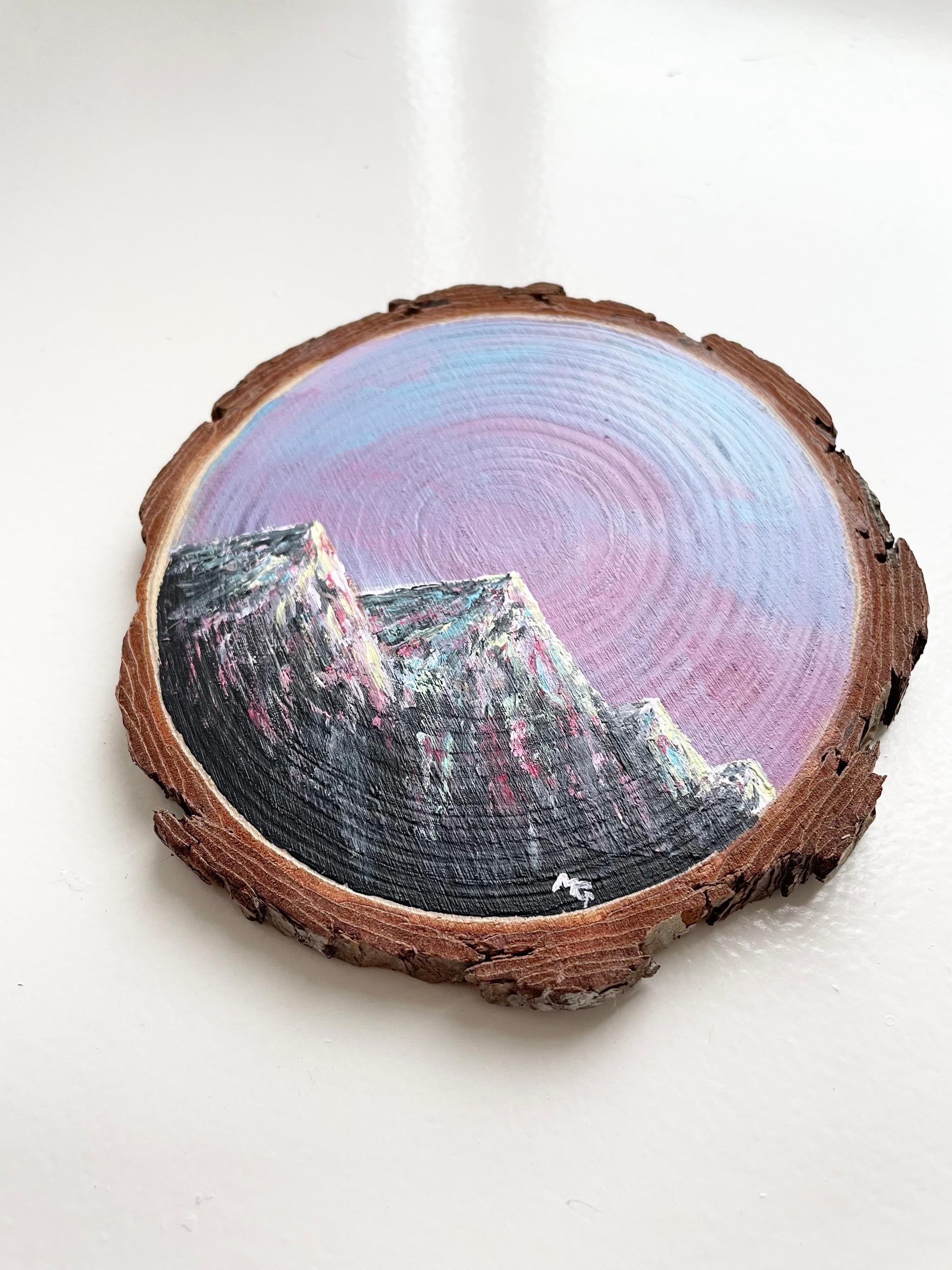 手描きの木製コースター、山の景色、ウッドコースター,mountain scenery | 2枚目