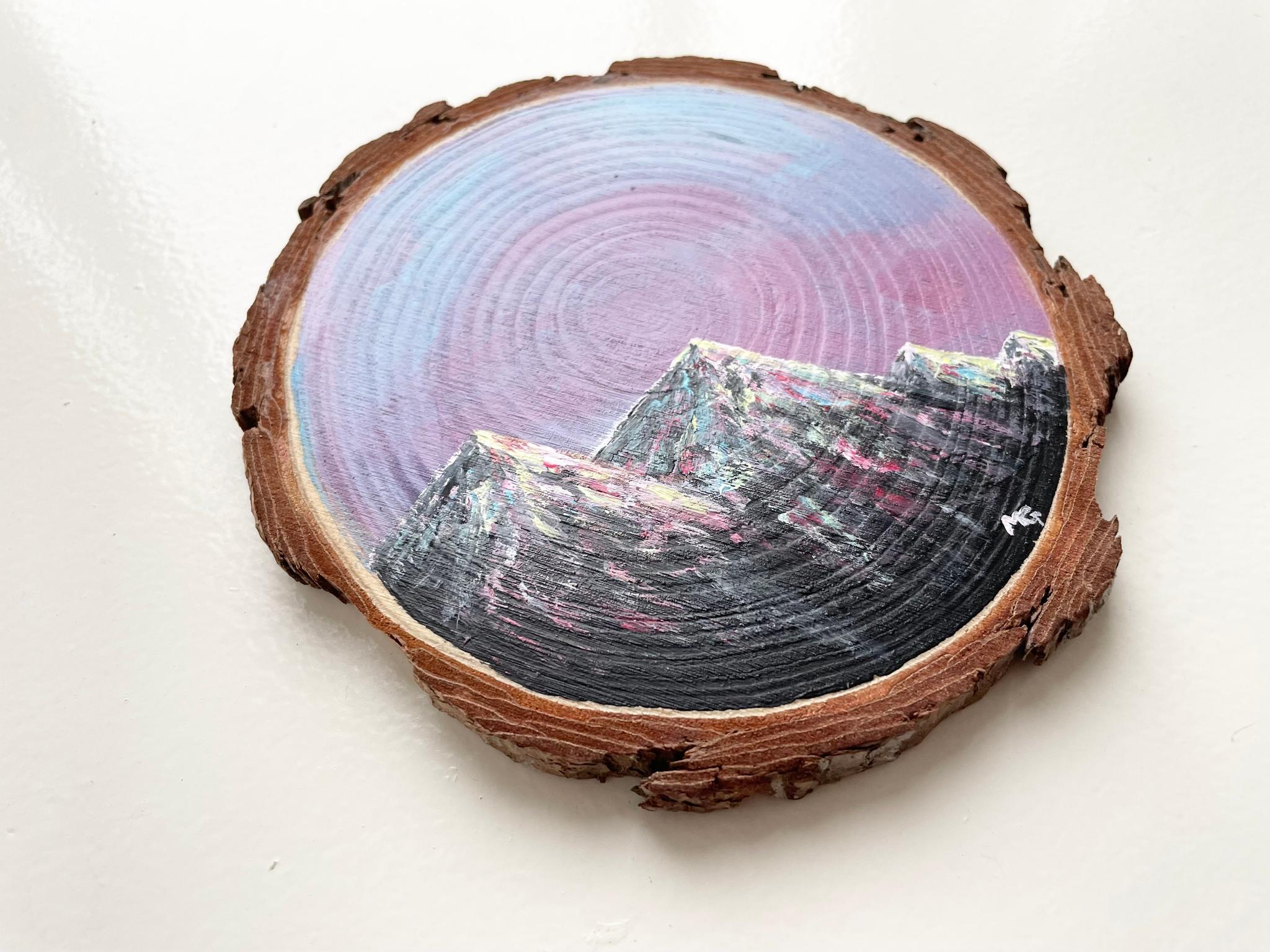 手描きの木製コースター、山の景色、ウッドコースター,mountain scenery | 3枚目