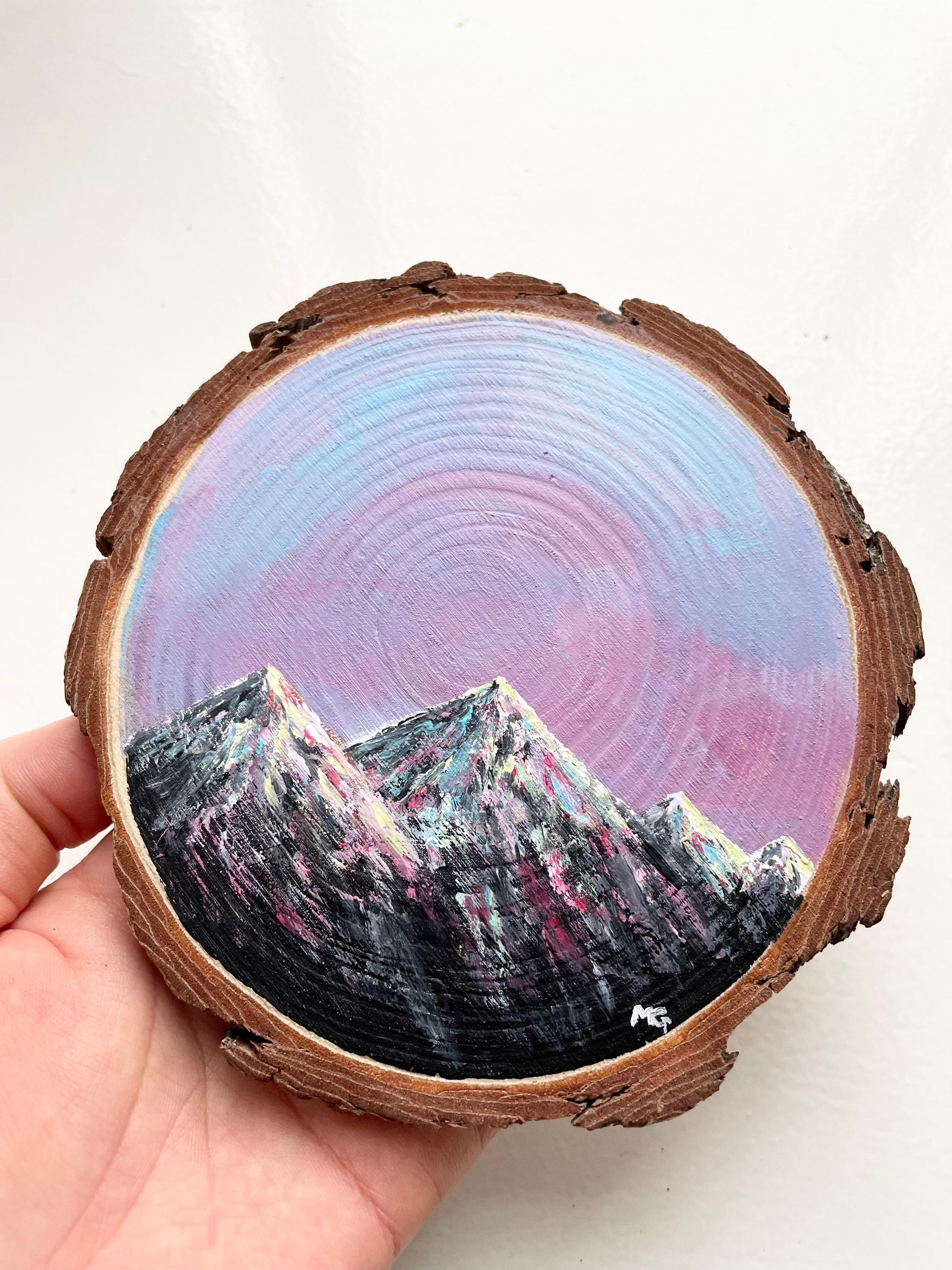 手描きの木製コースター、山の景色、ウッドコースター,mountain scenery | 4枚目